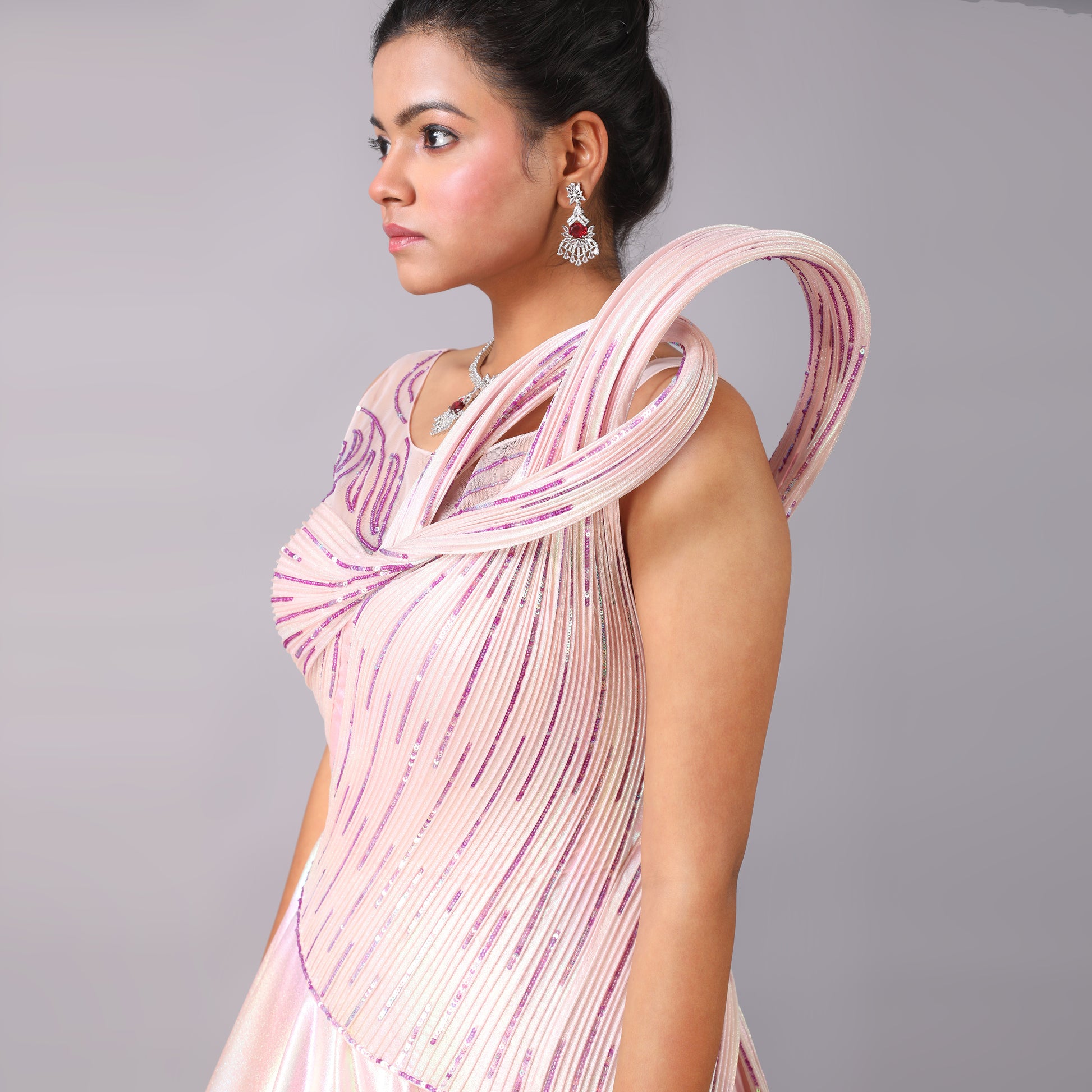 Holographic Blush Pink Sculpted Evening Gown