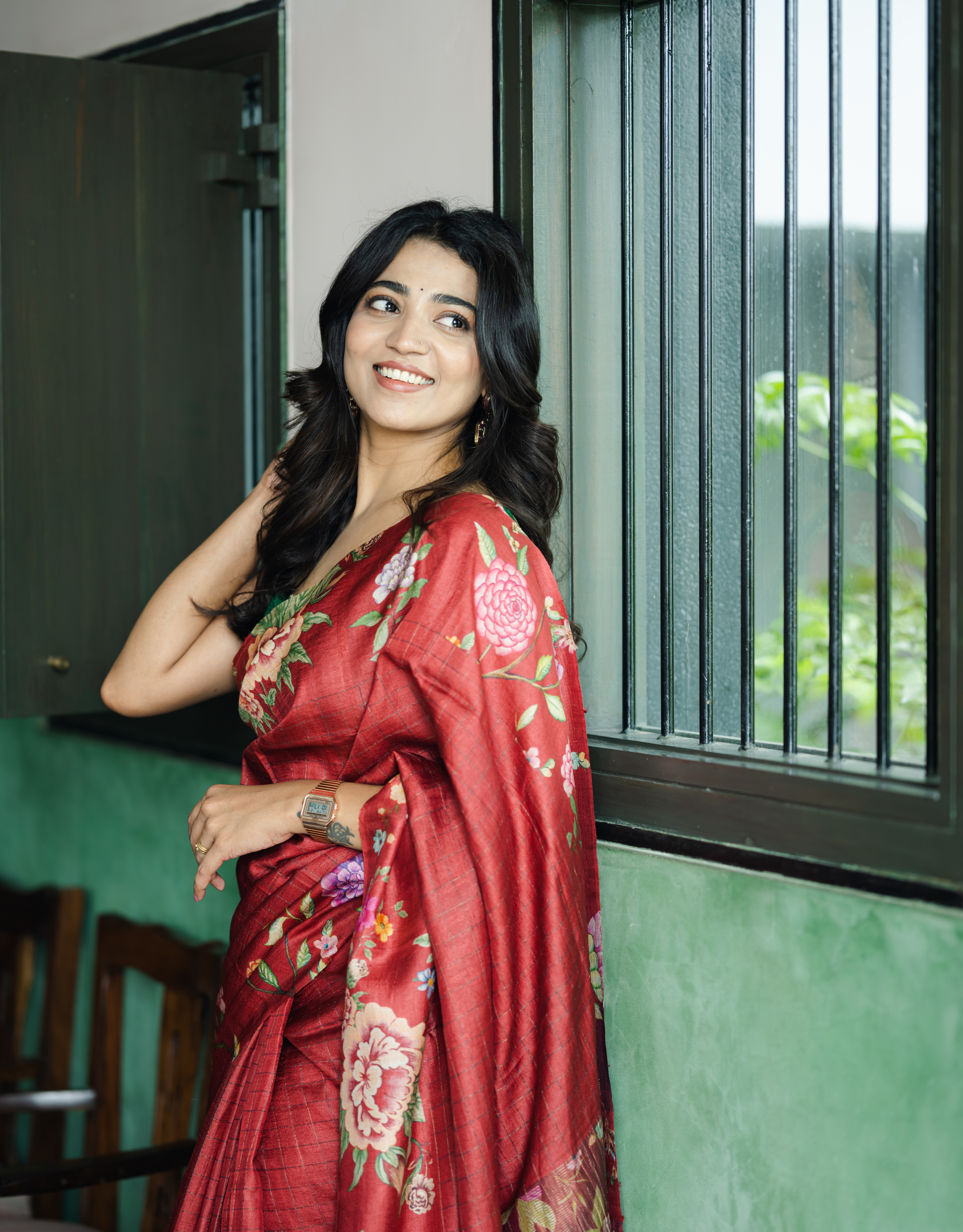 Crimson Red Tussar Saree