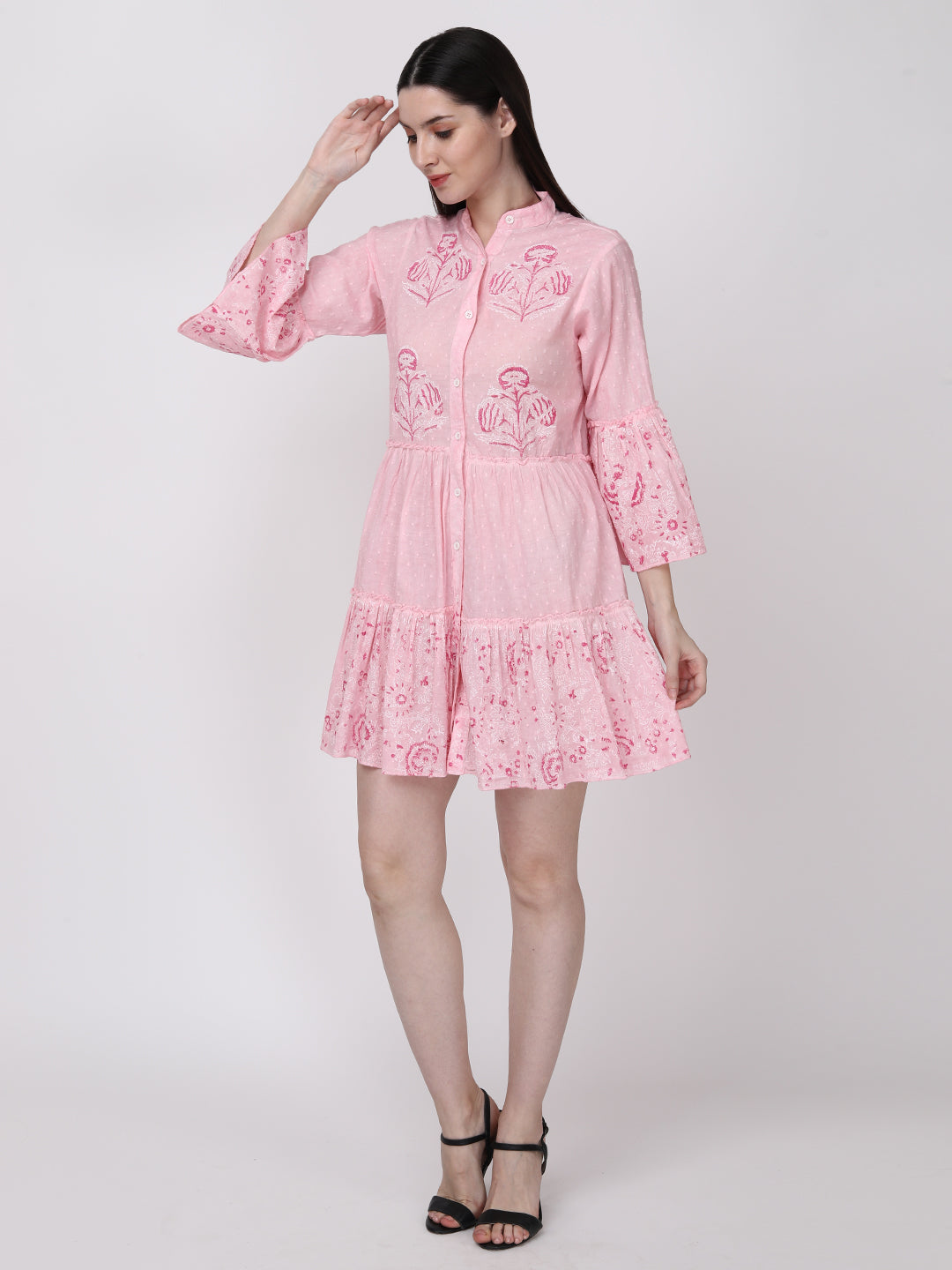 Floral Print Tiered Shirt Dress