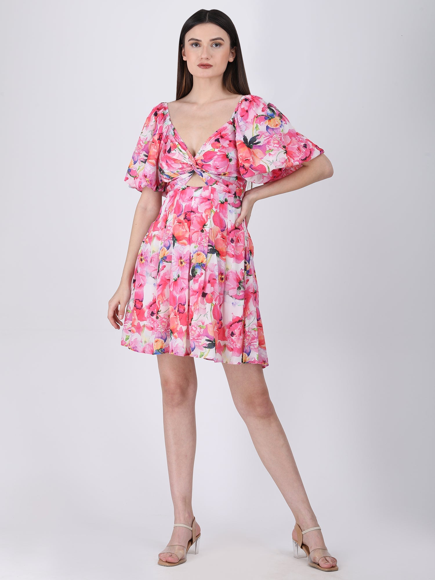 Blushing Bouquet Knot-Front Dress