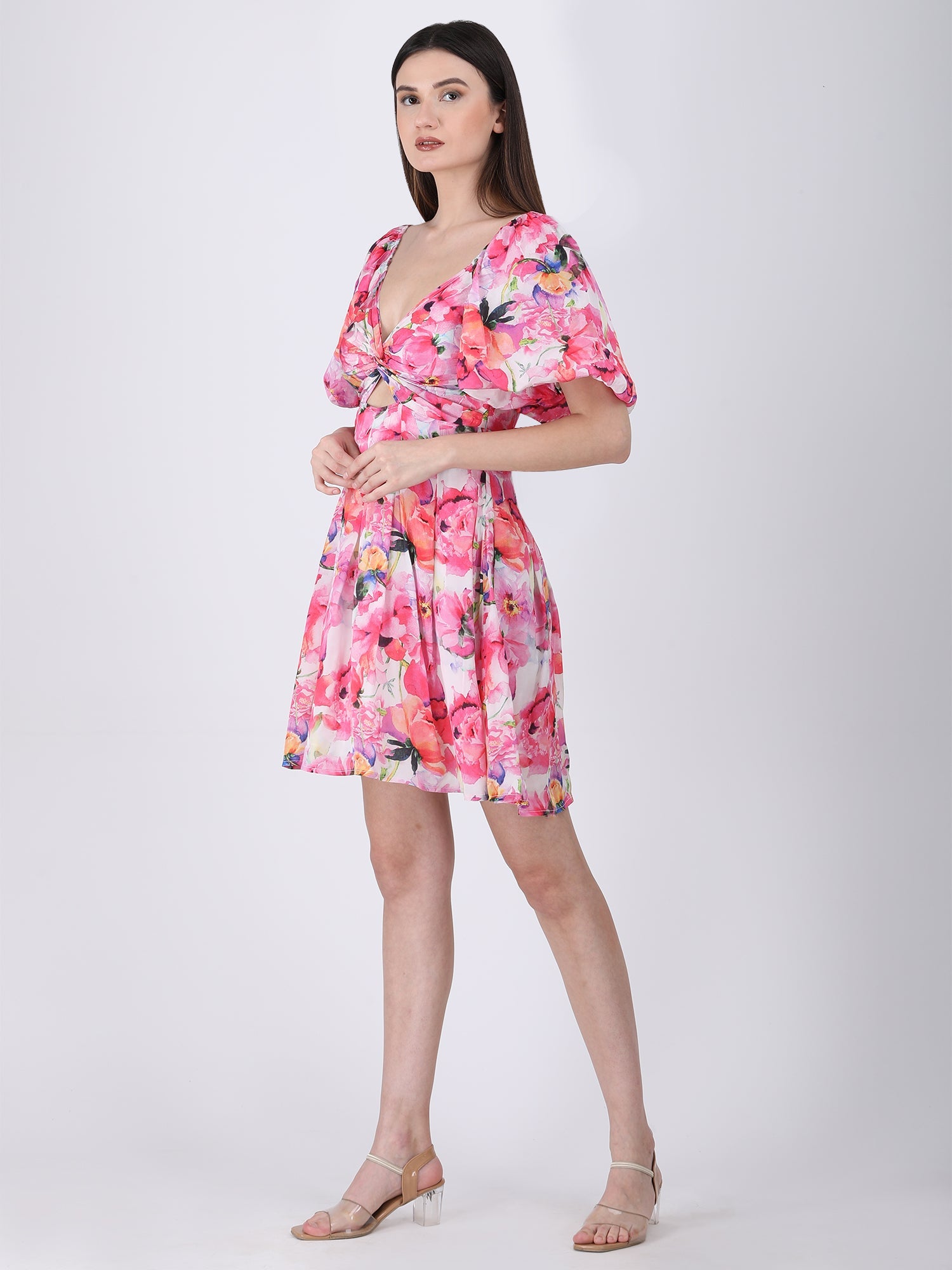 Blushing Bouquet Knot-Front Dress