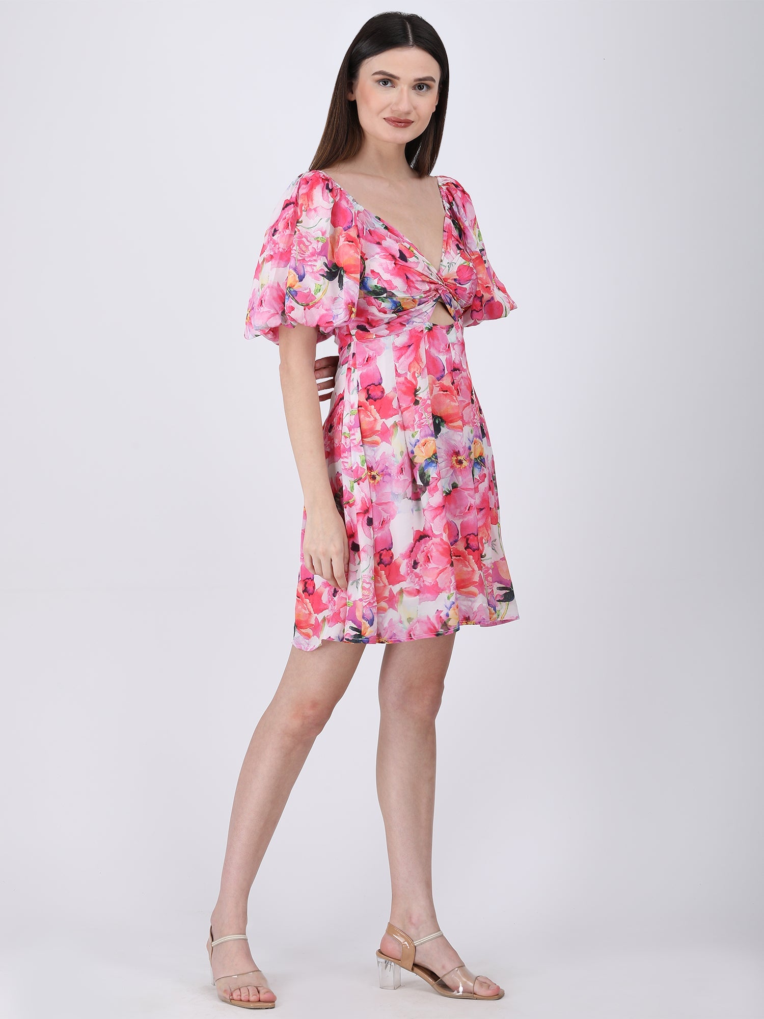 Blushing Bouquet Knot-Front Dress