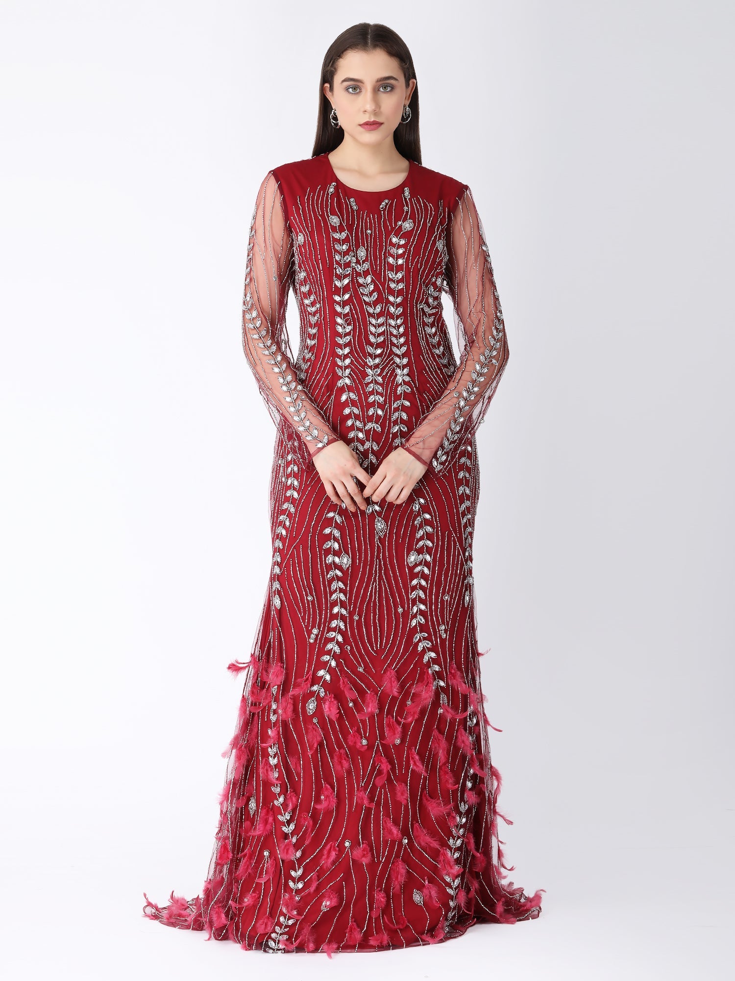 Burgundy Feather Bird Gown