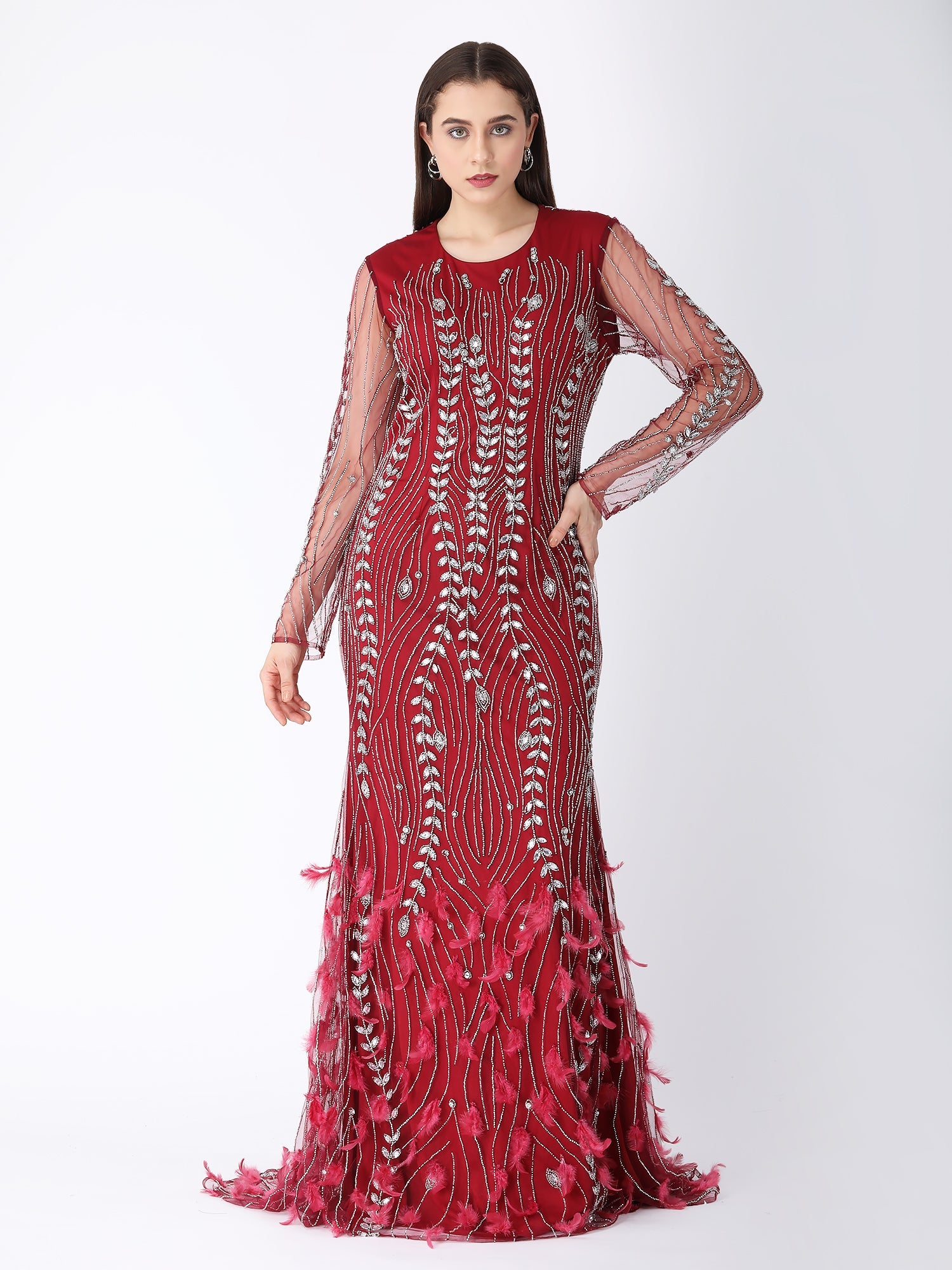 Burgundy Feather Bird Gown