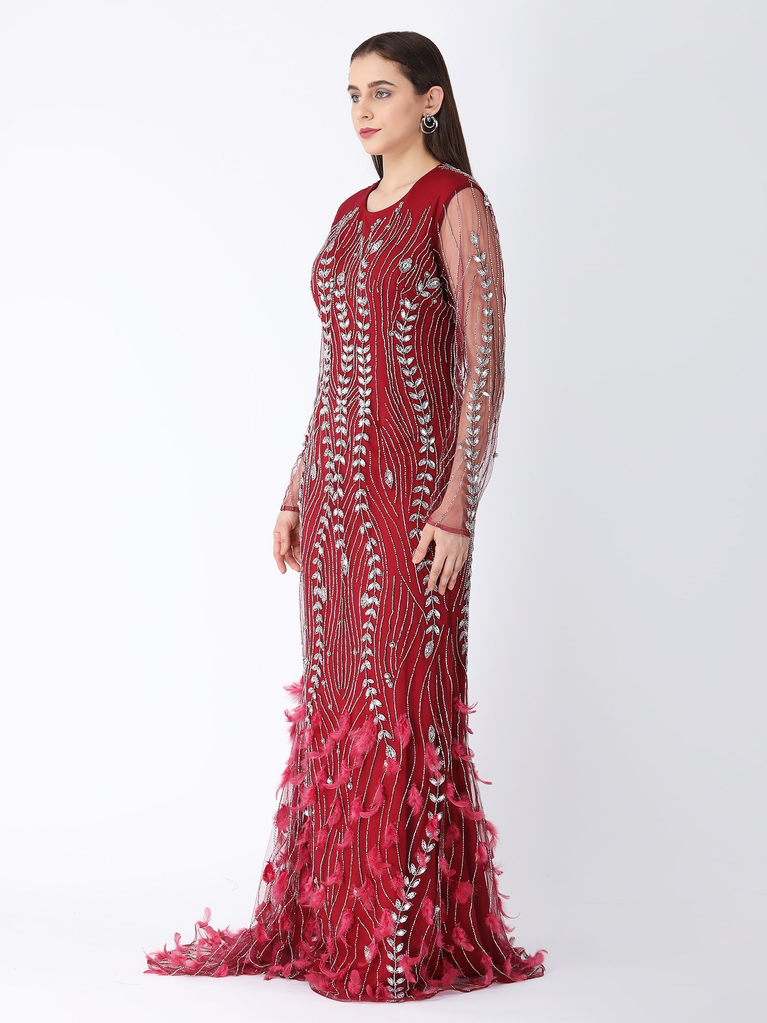 Burgundy Feather Bird Gown