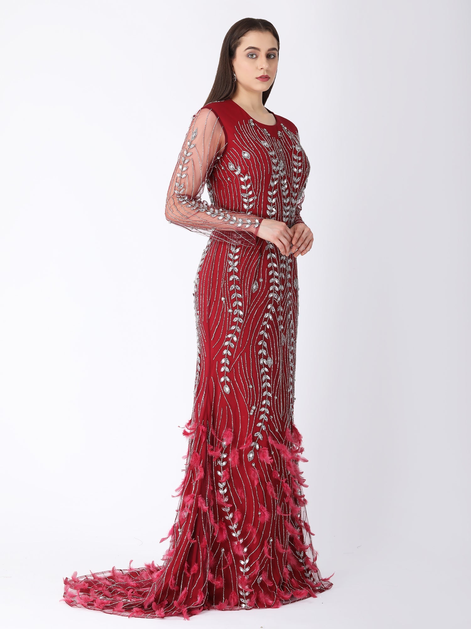 Burgundy Feather Bird Gown