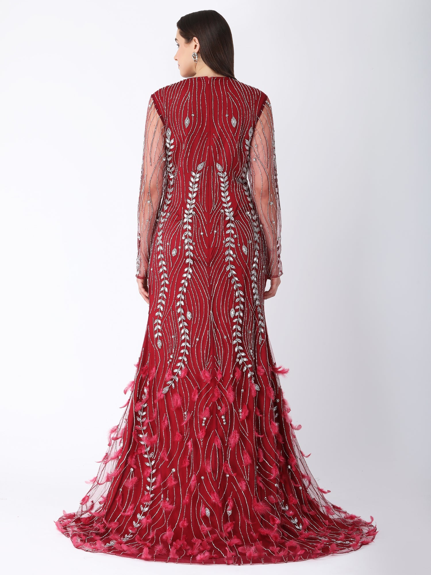 Burgundy Feather Bird Gown