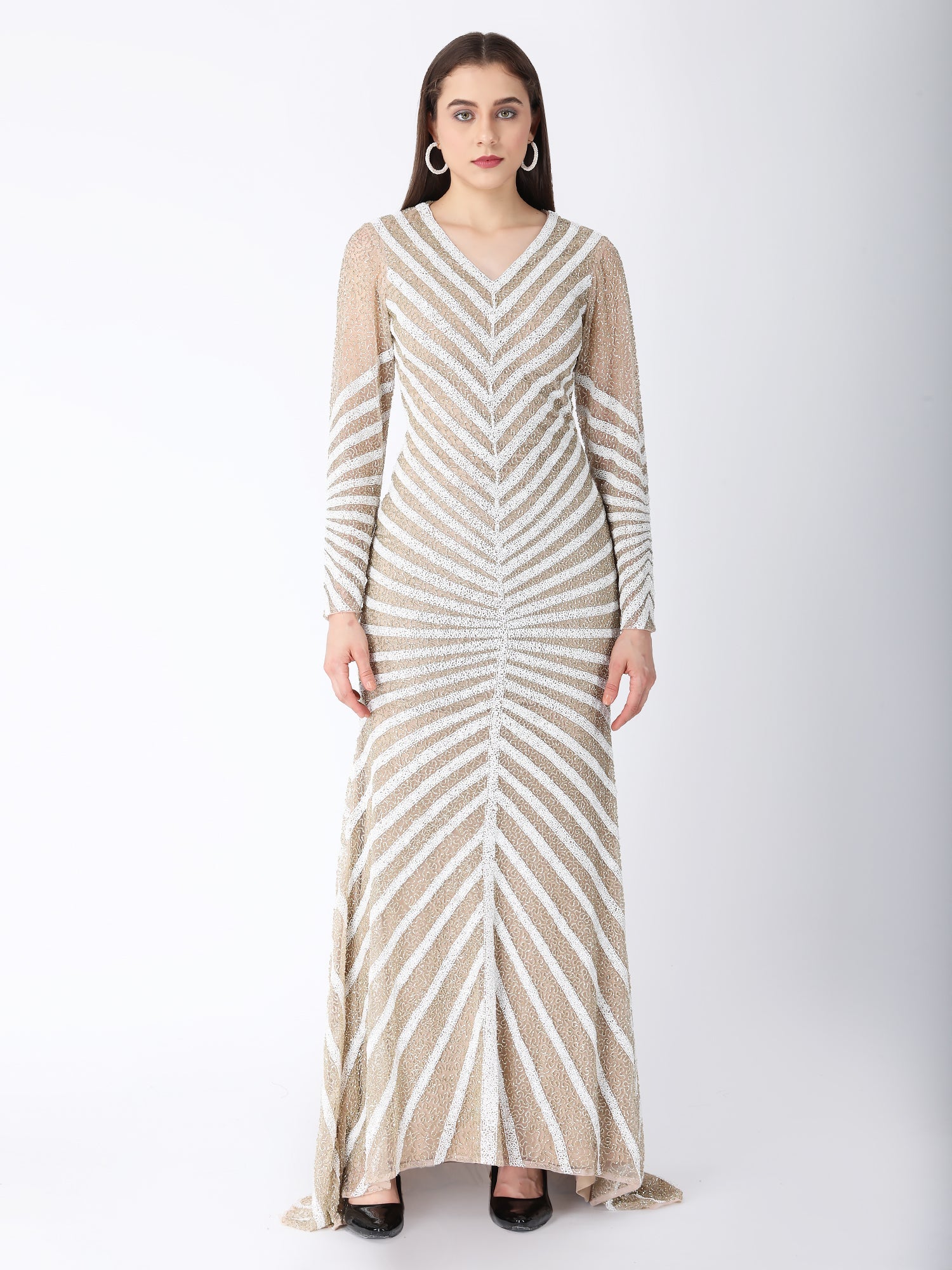 Pearl Story Beige Viscose Gown