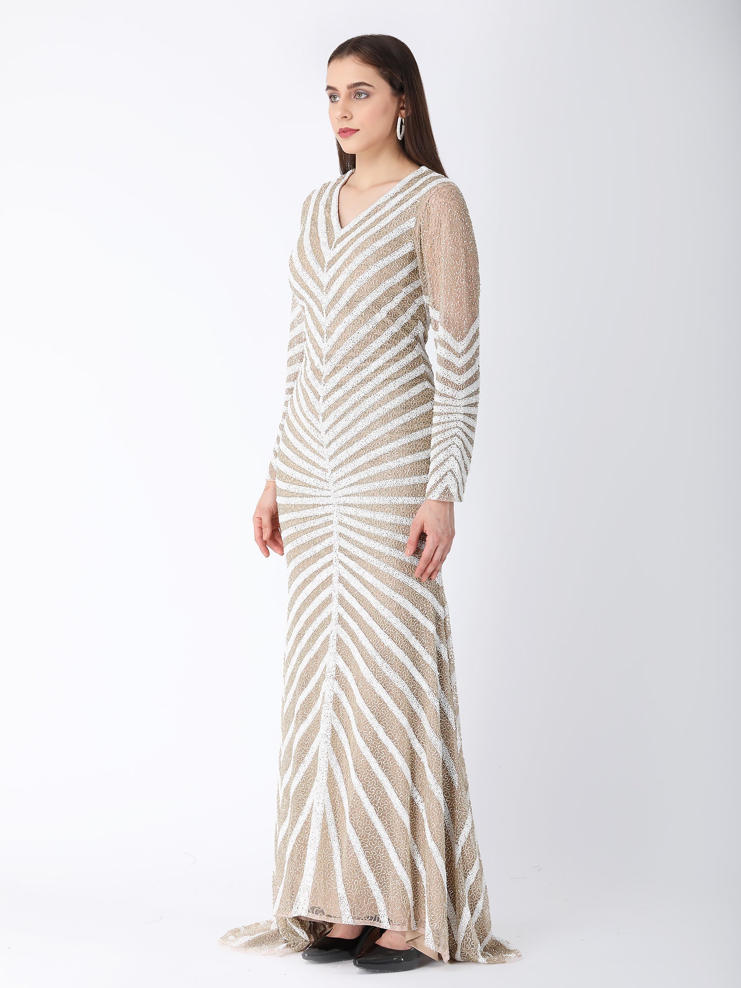 Pearl Story Beige Viscose Gown