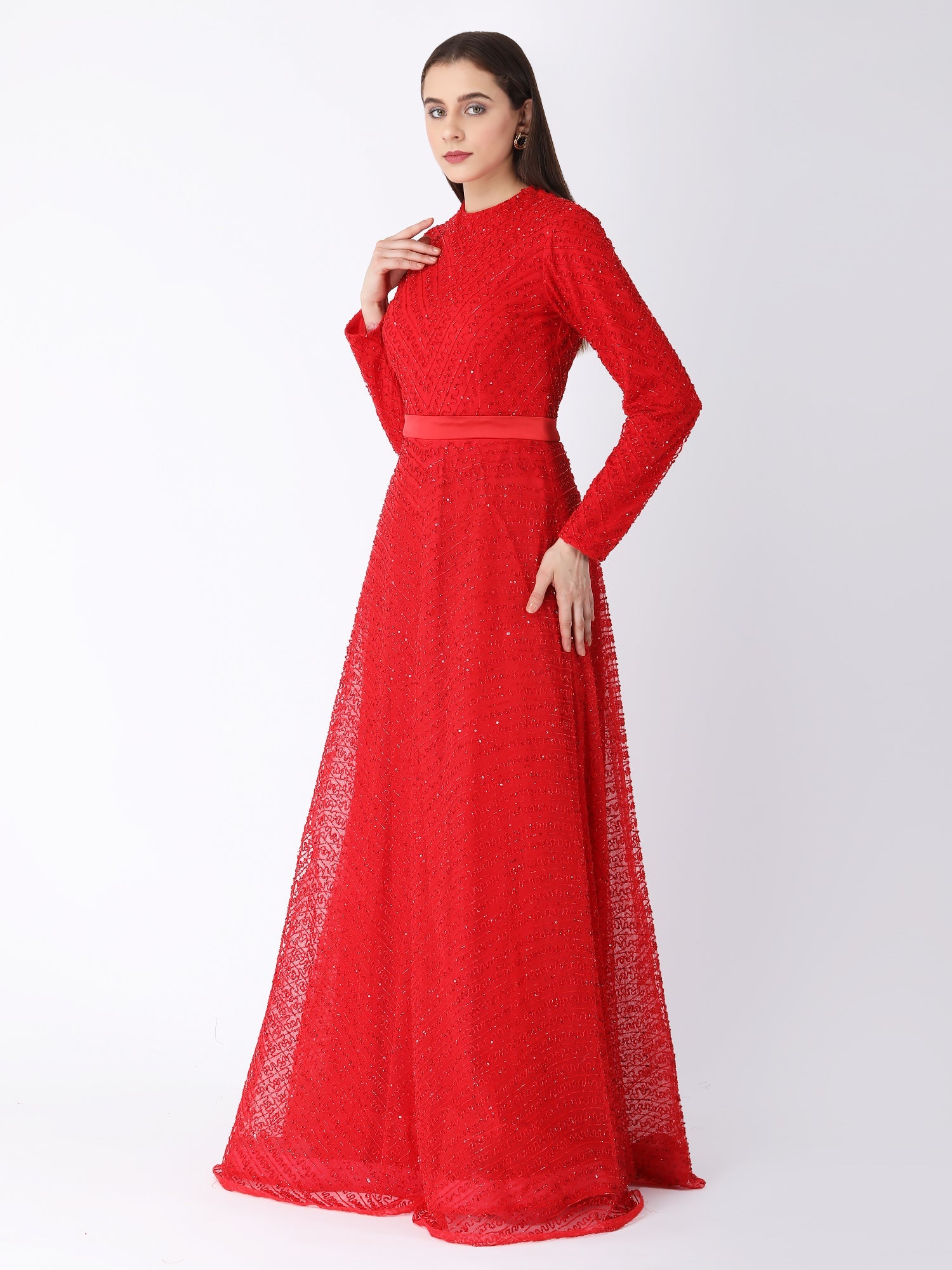 Ruby Shimmer A-Line Gown