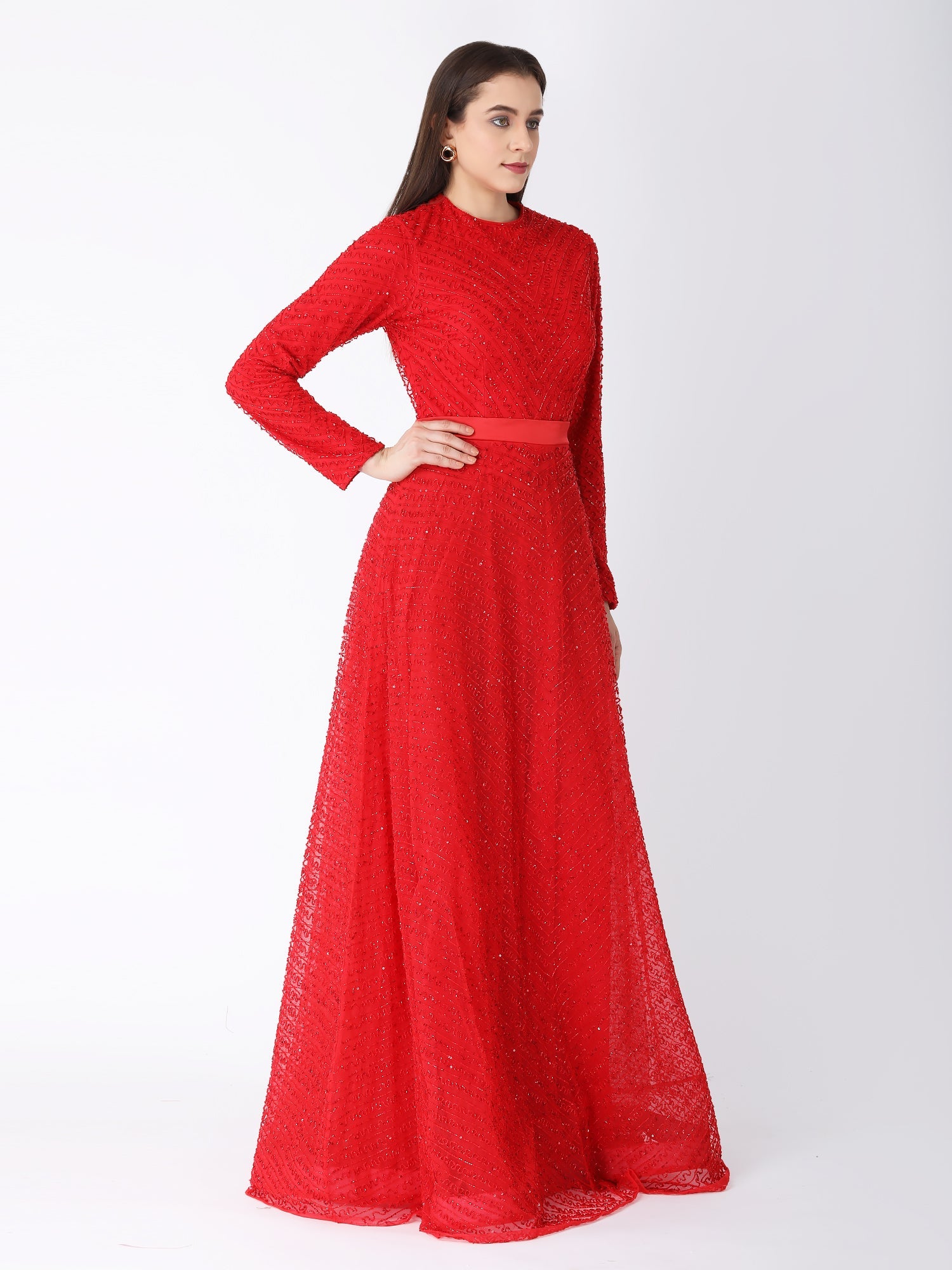 Ruby Shimmer A-Line Gown