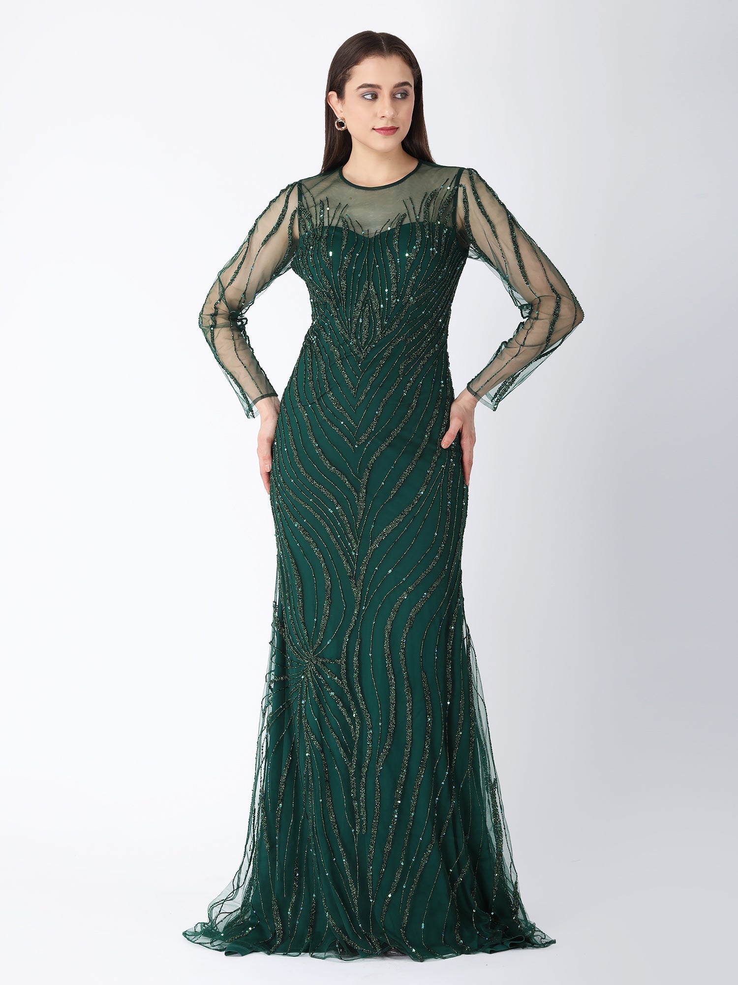 Green Glam A Line Gown