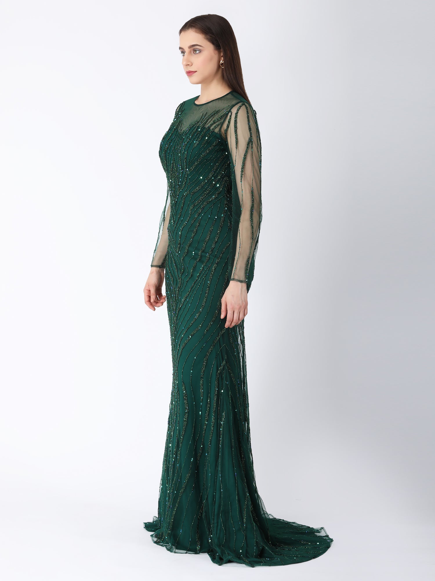 Green Glam A Line Gown