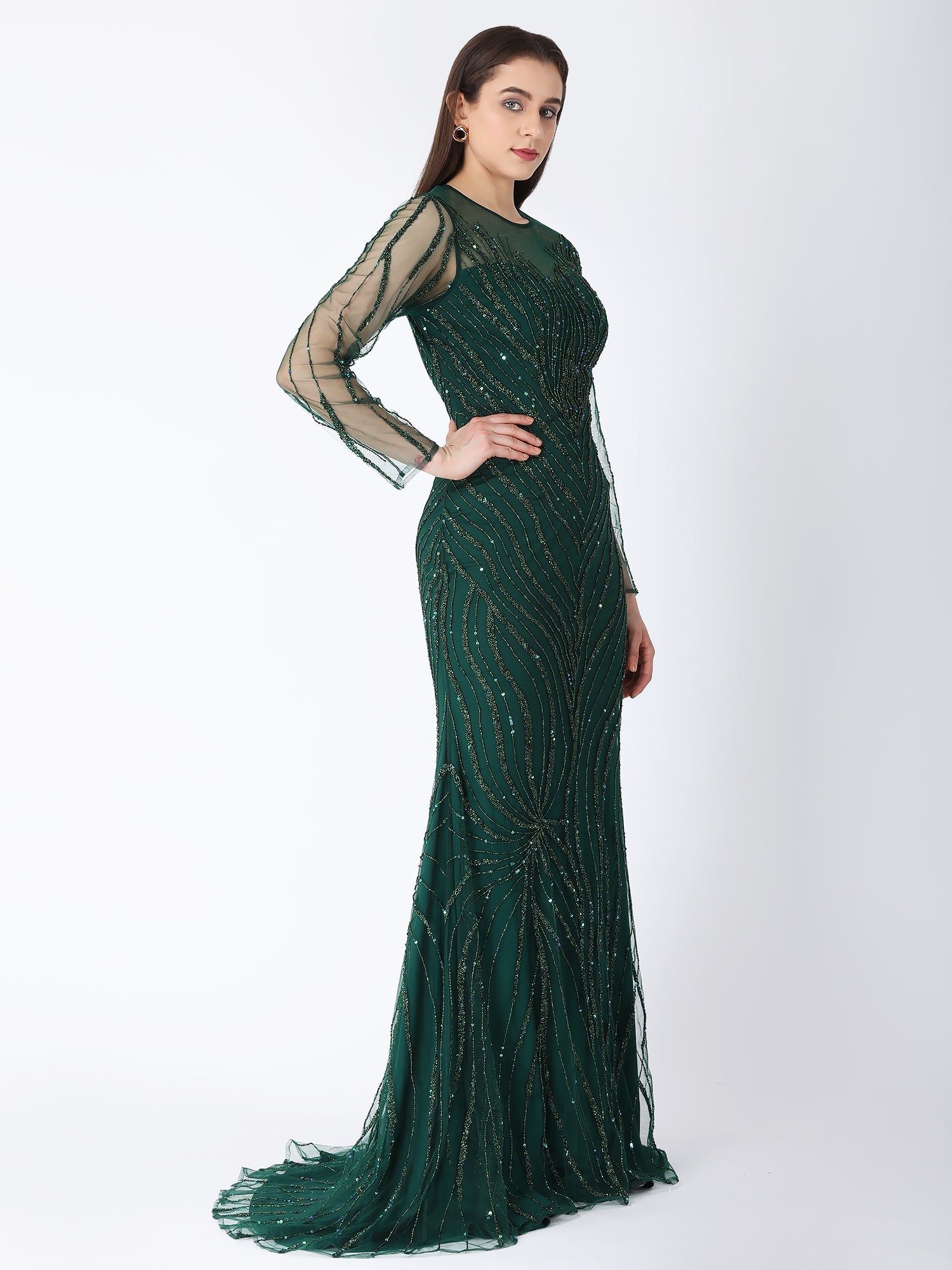 Green Glam A Line Gown