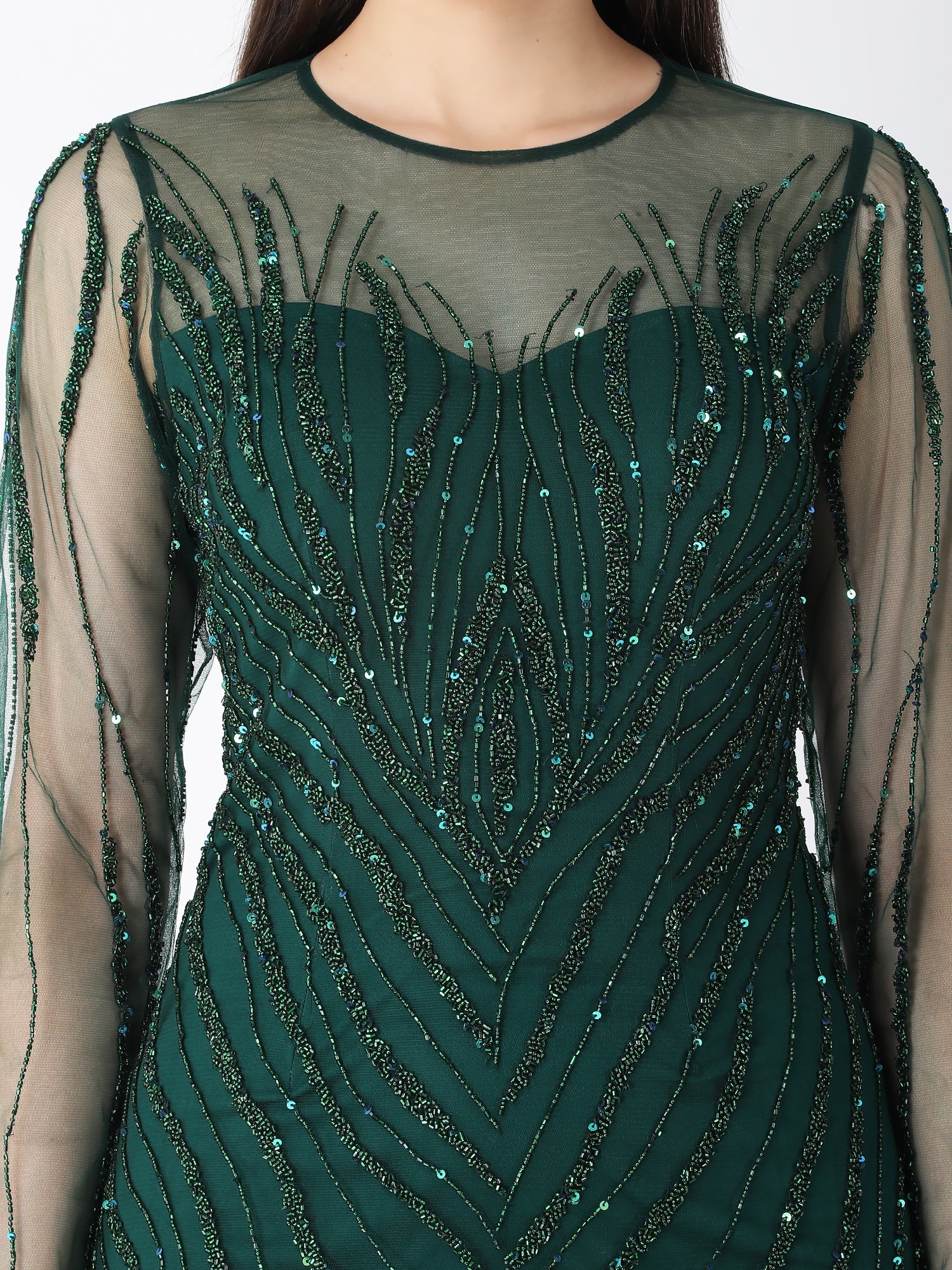 Green Glam A Line Gown