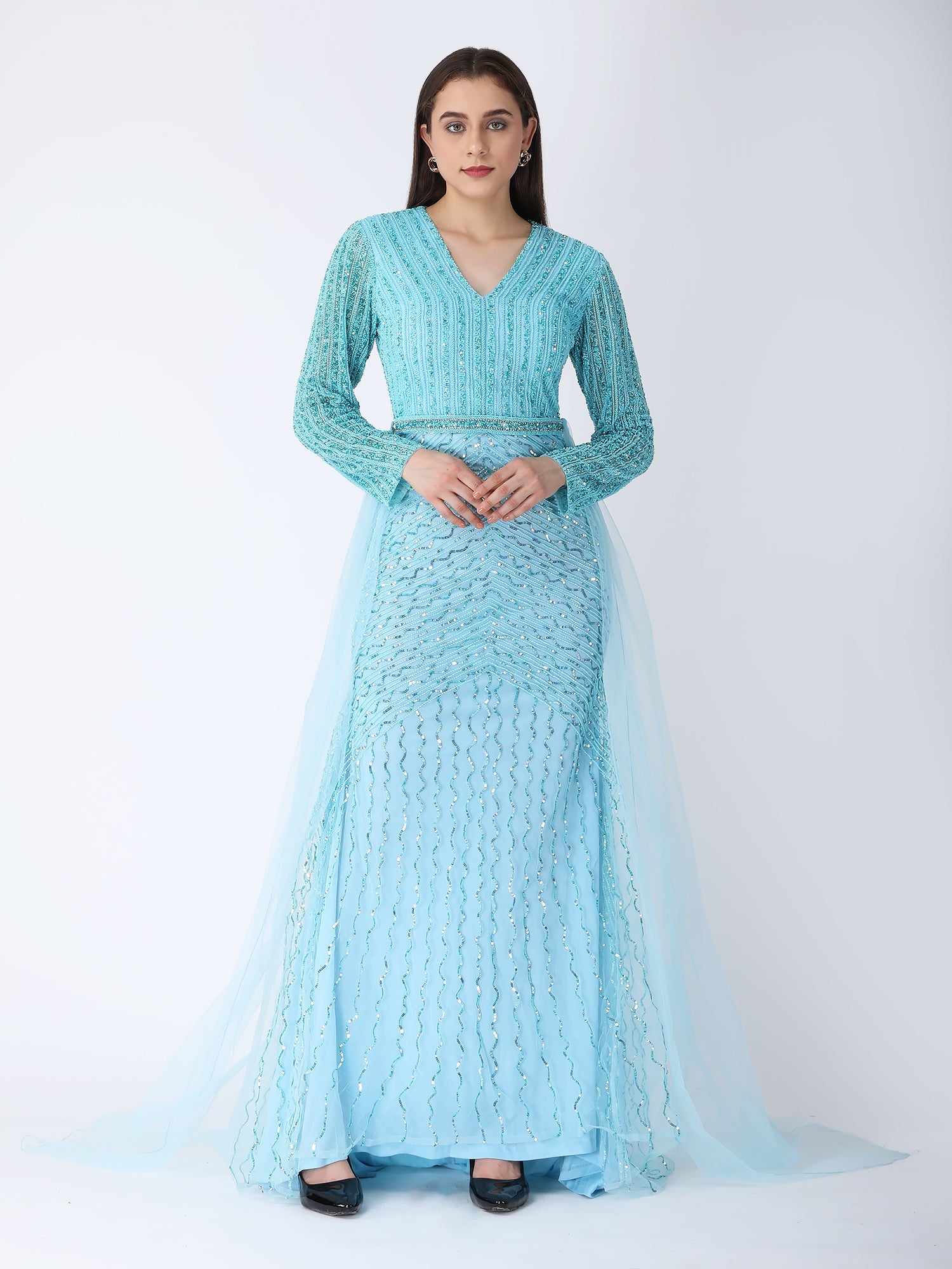 Sky Blue Cape Drape Gown