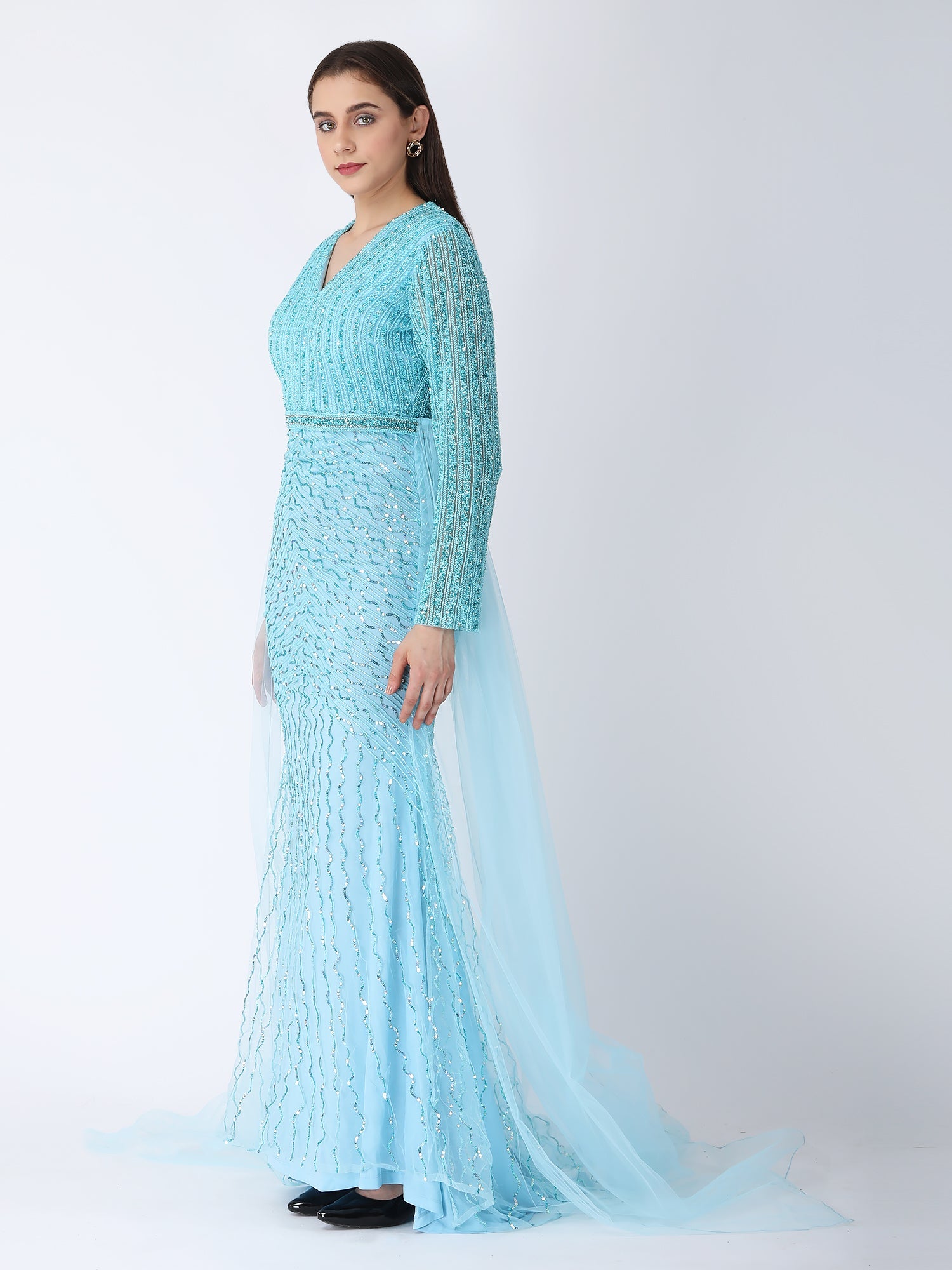 Sky Blue Cape Drape Gown