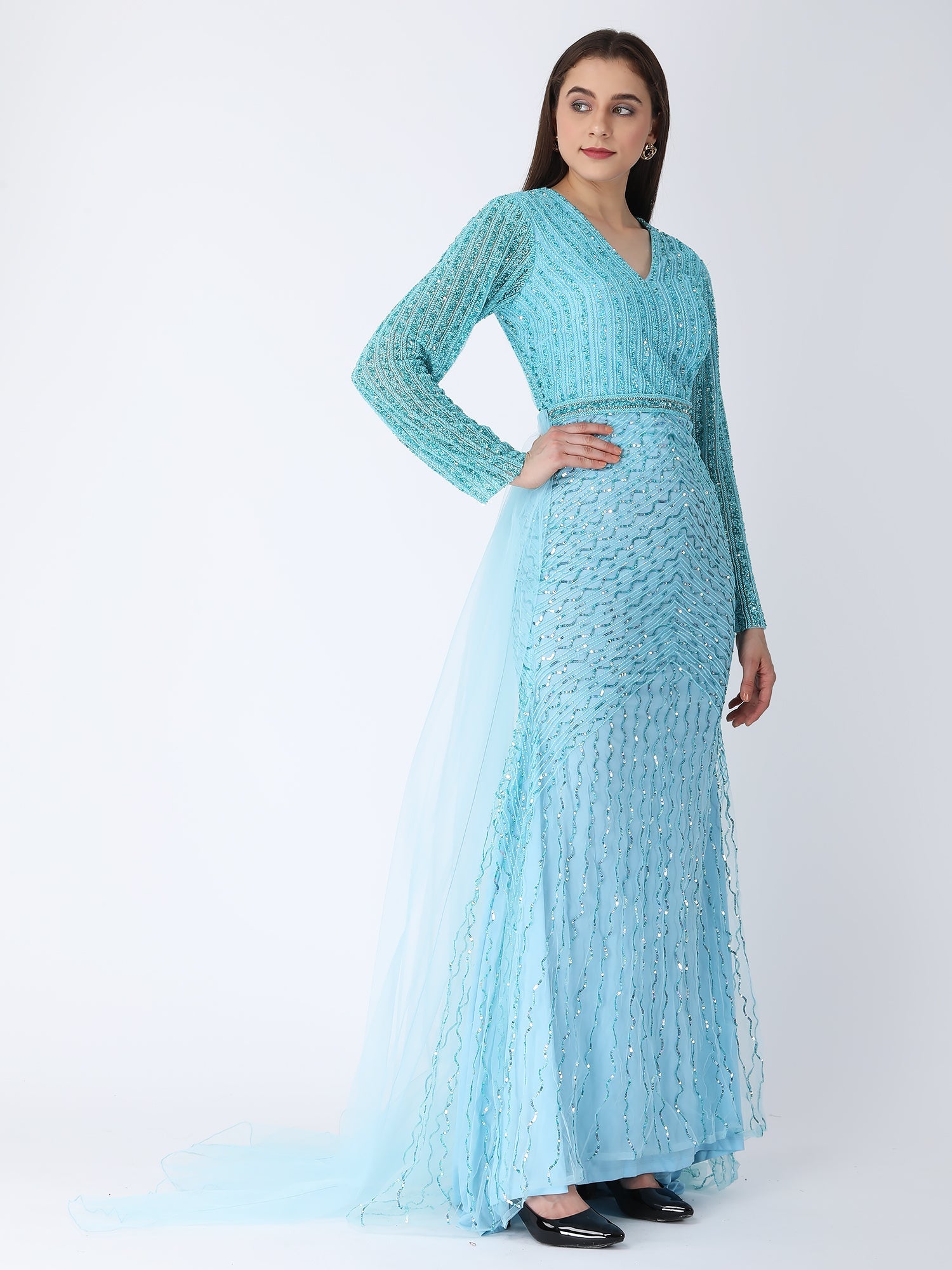 Sky Blue Cape Drape Gown