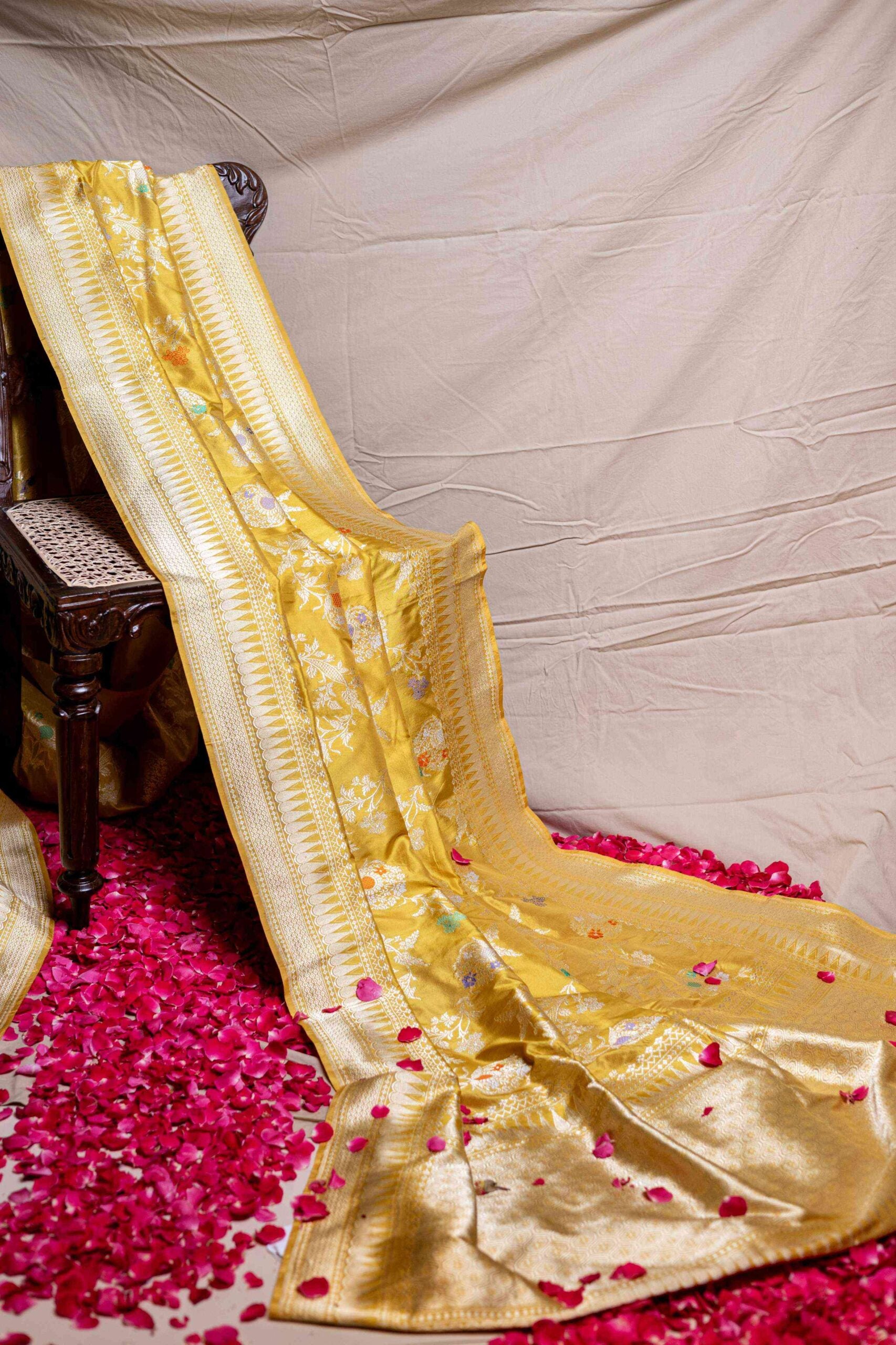 Munsell Yellow with lavender, mint green and saffron Meenakari Benaras