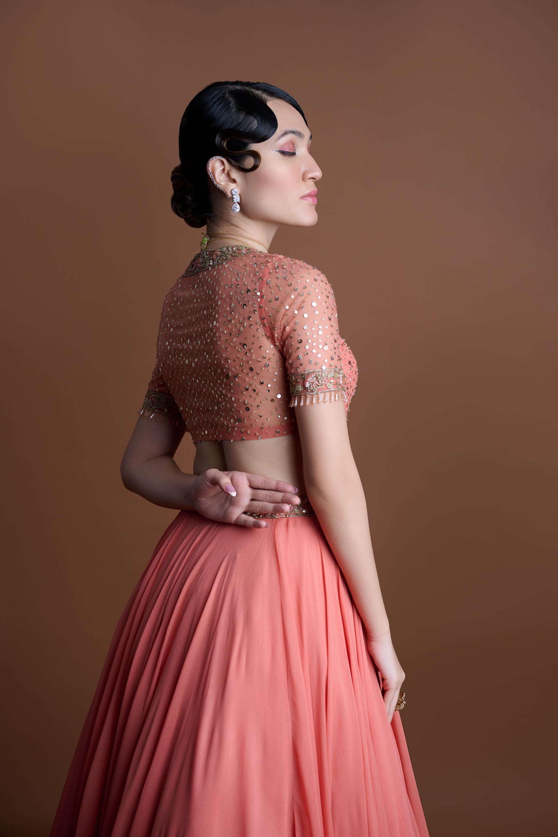 Apricot Affair Georgette Lehenga