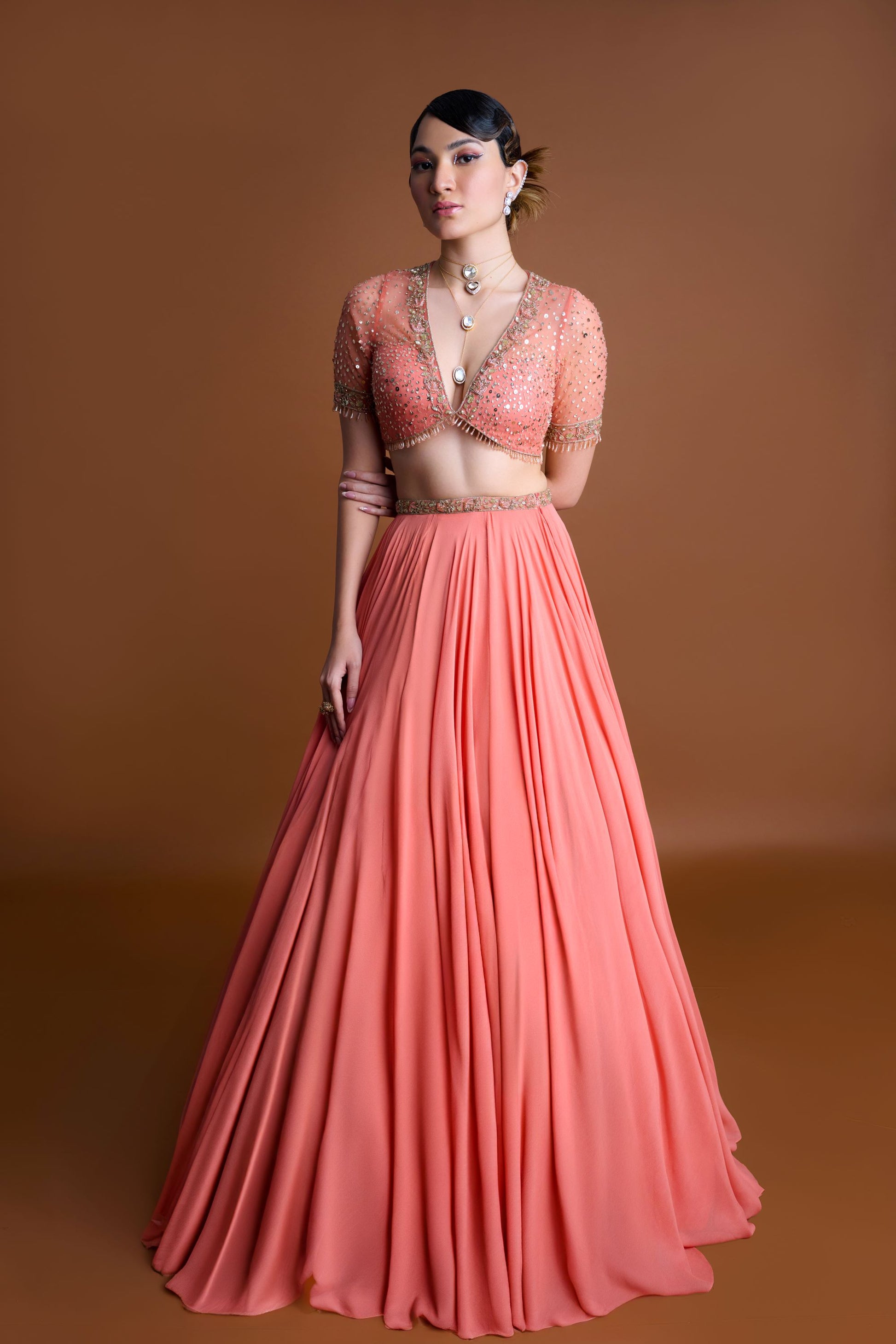 Apricot Affair Georgette Lehenga