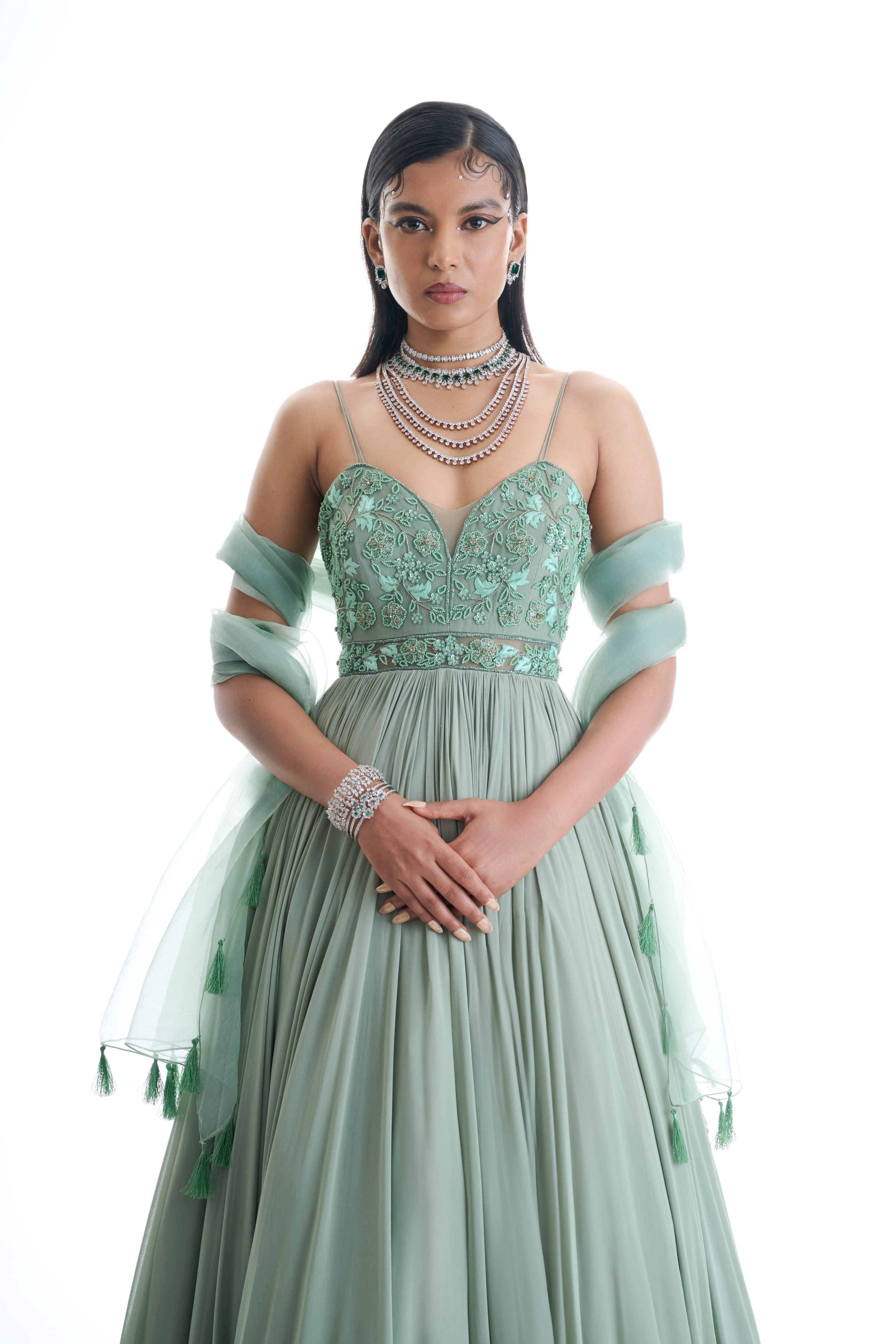 Imperial Sage Anarkali Gown