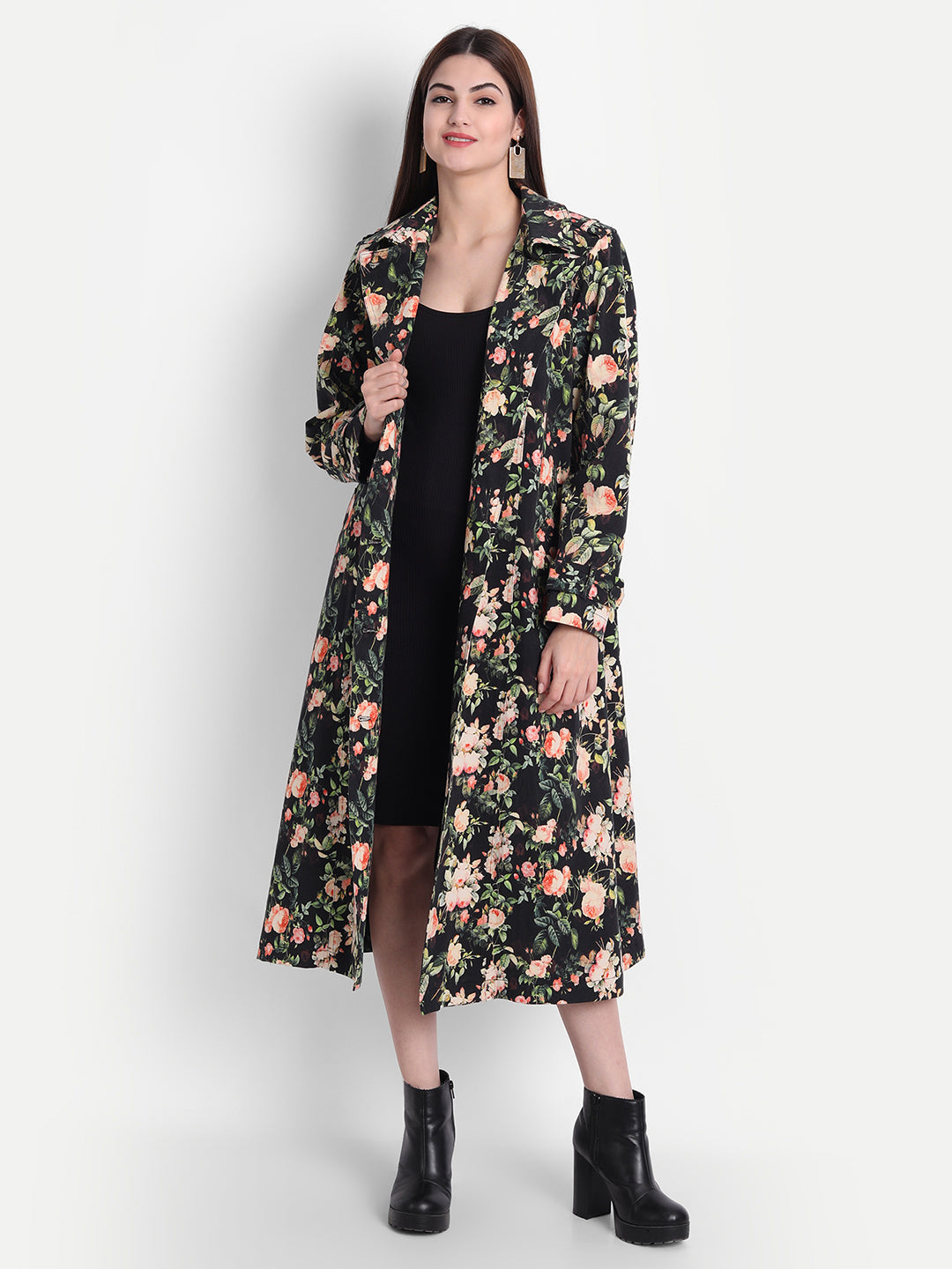 Noir Twill Lycra Trench Coat