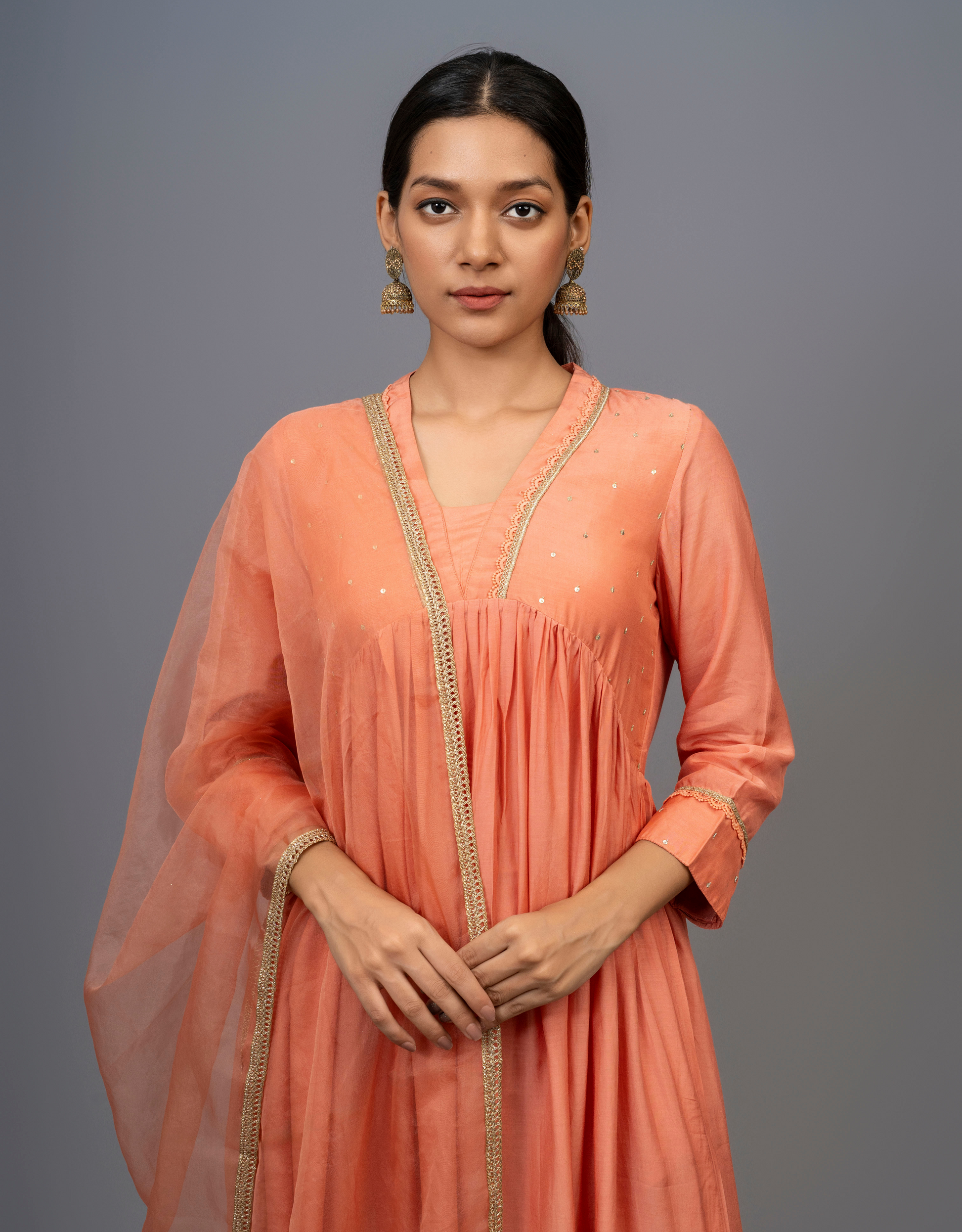 Rust Hand Embroidered Cotton Silk Suit - set of 3