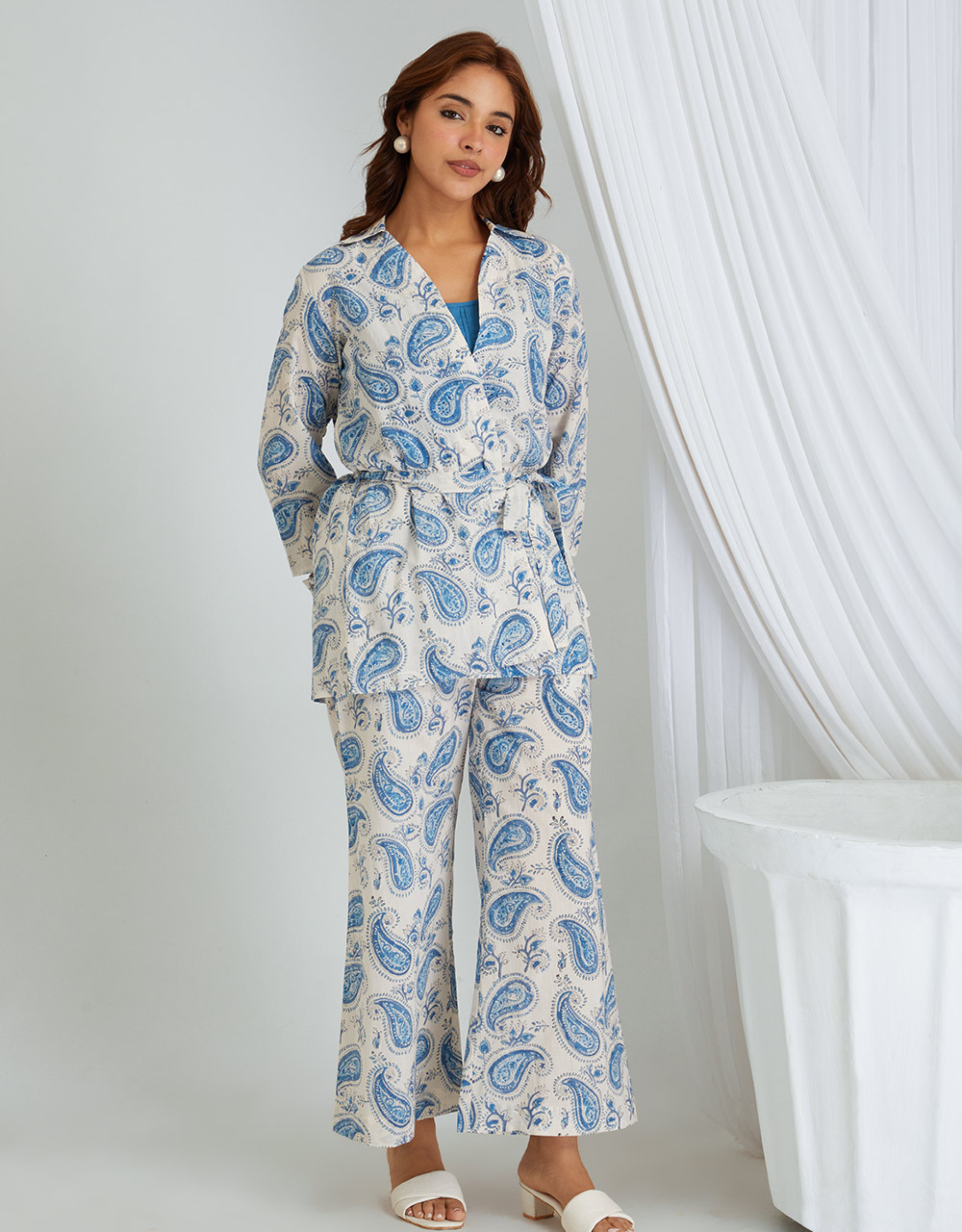 Blue Hand Block Printed Cotton Co-ord Set - Set of 2