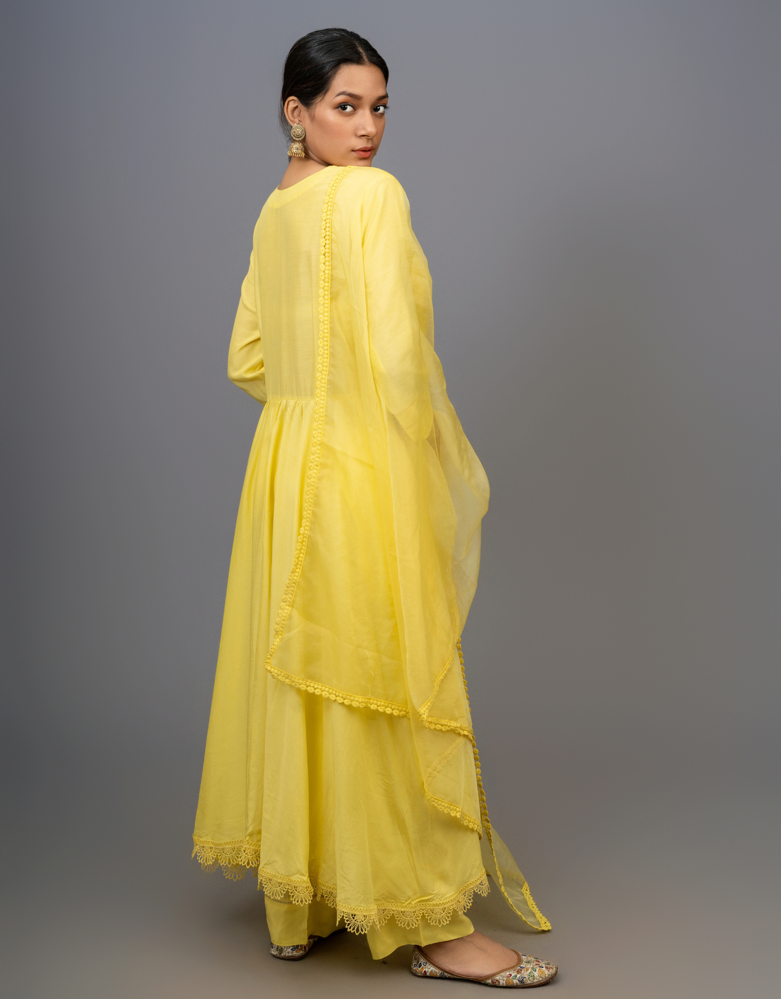 Yellow Gathered with Lace Detailing Suit - Set of 3