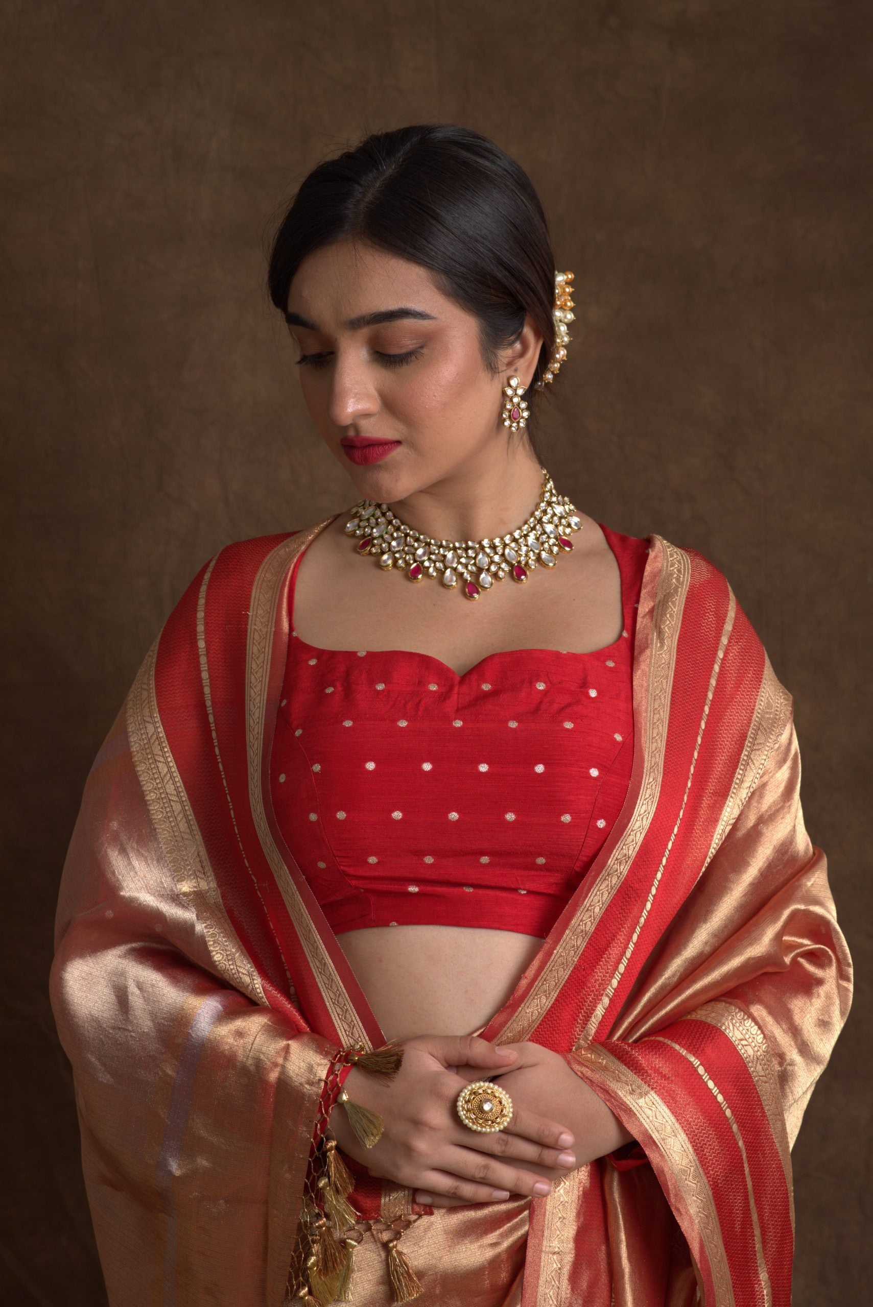 Aurum Bride Red Golden Tissue Banaras Saree