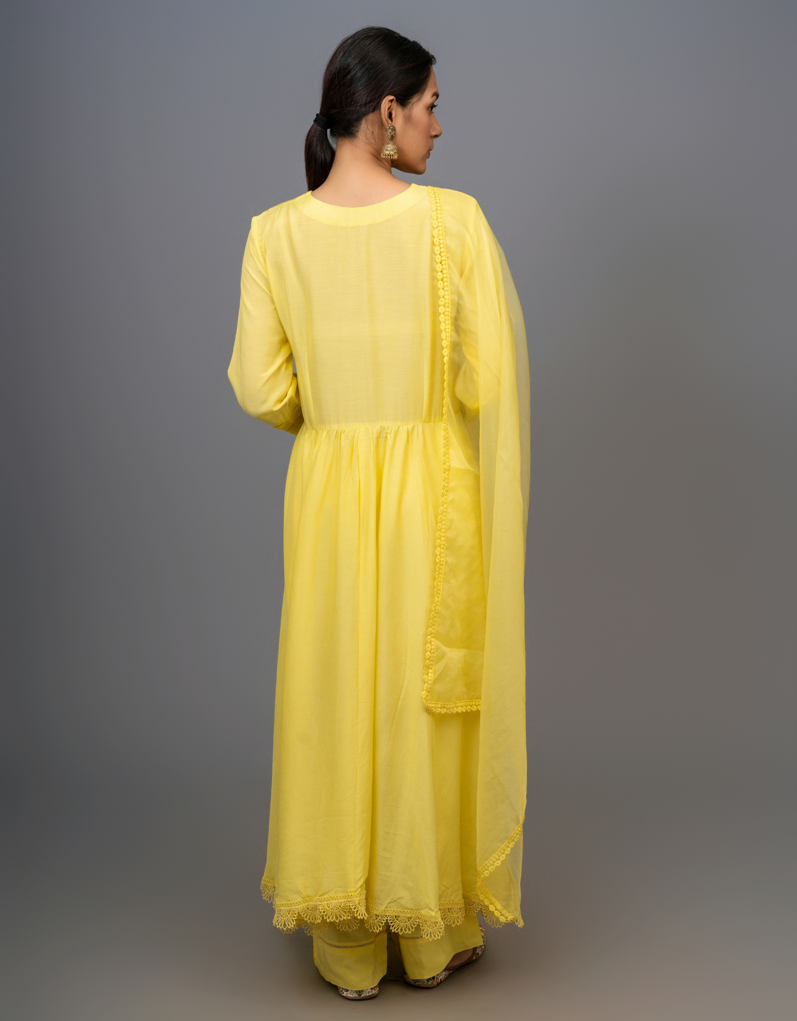 Yellow Gathered with Lace Detailing Suit - Set of 3