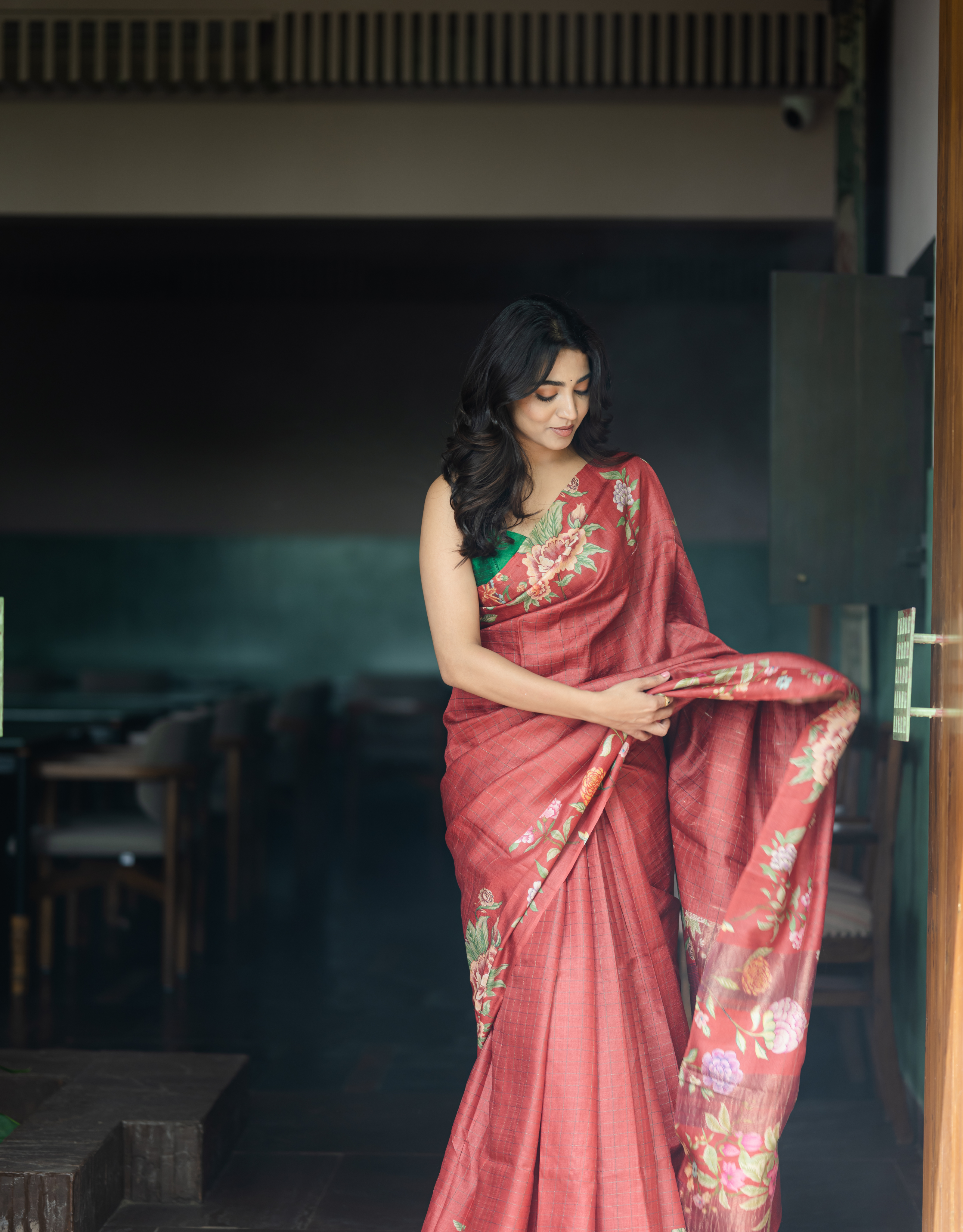 Crimson Red Tussar Saree