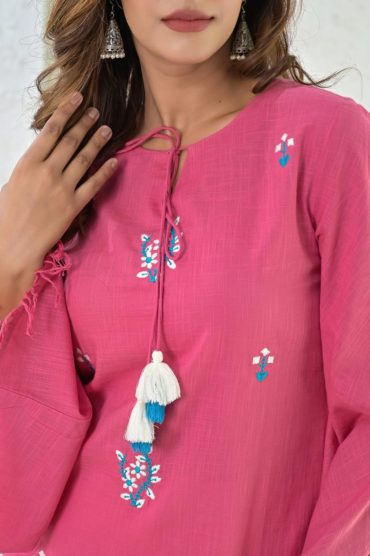 Pink Embroideried Cotton Umbrella Style Top