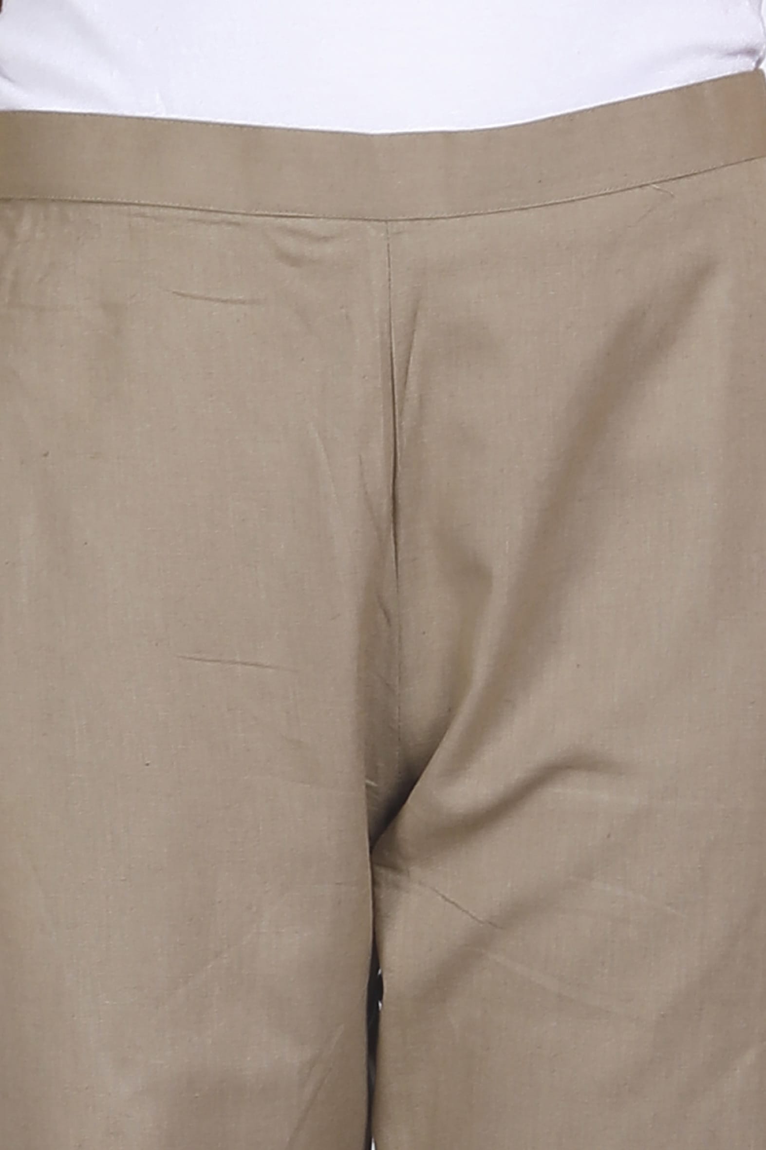 Beige Plain Cotton Pant