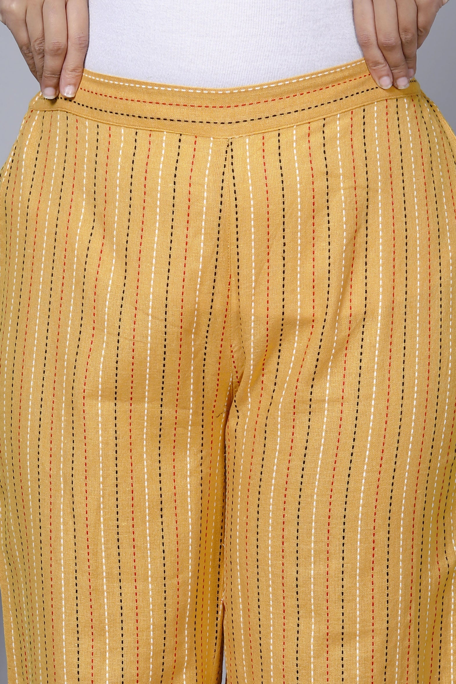 Yellow Stripped Printed Cotton Palazzo