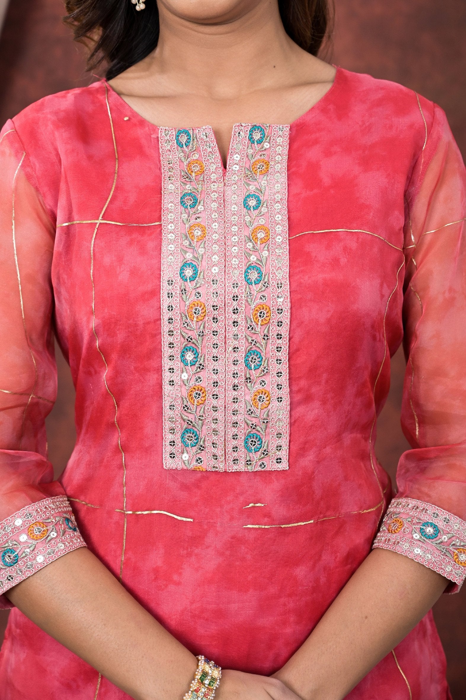 Pink Digital Printed Organza Kurta Pant Set