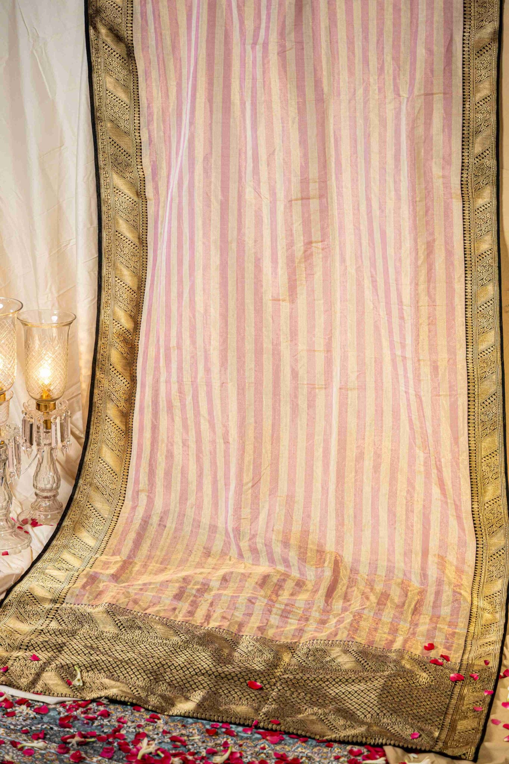 Pink Stripes with Black Banaras Tissue Saree