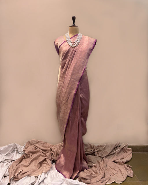 Sunehri Gulaab Lavender Banaras Saree with Golden Zari