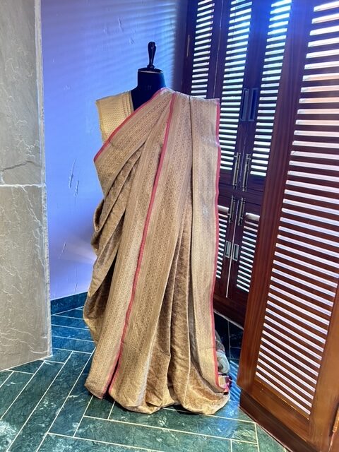 Beige Rose Gold Zari Weaved Banaras Saree