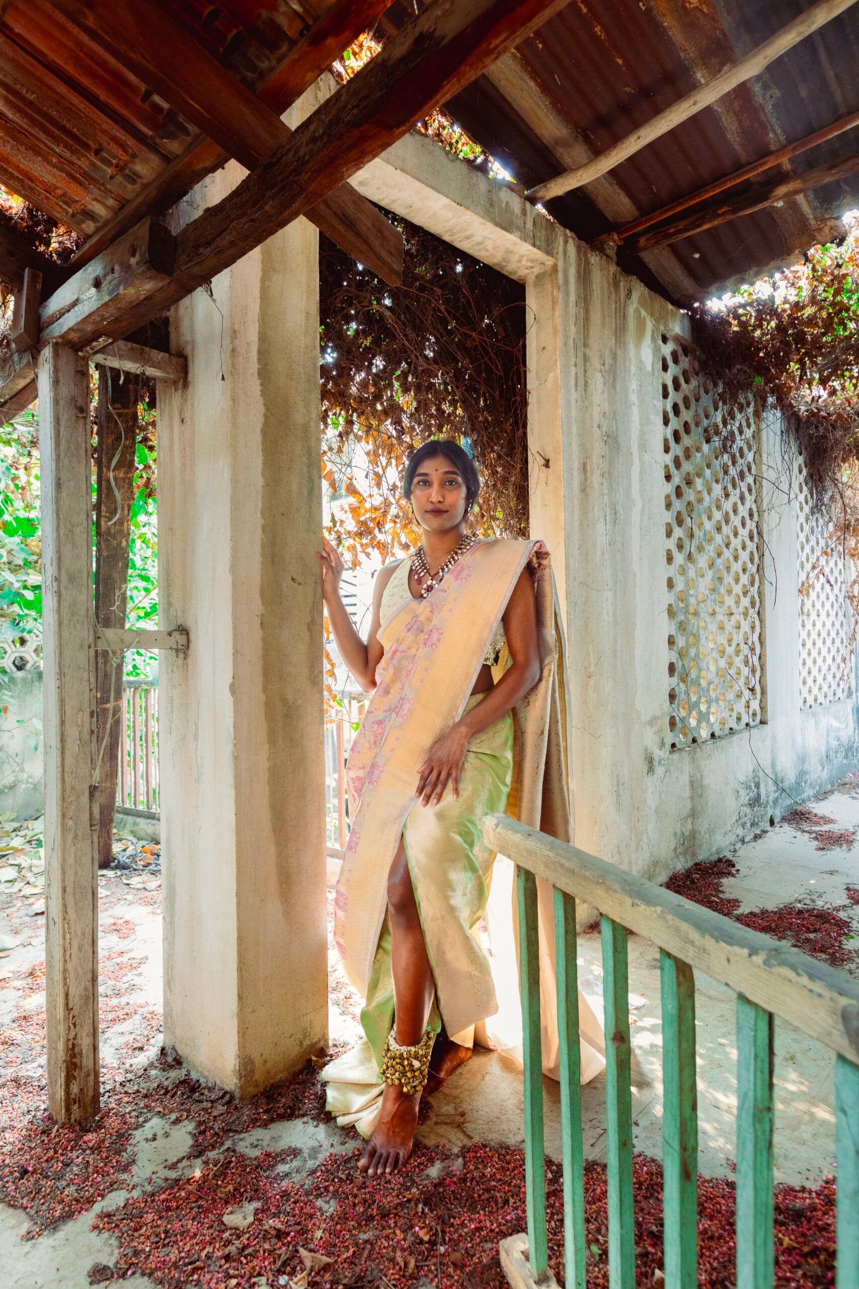 Sea Green Ball of light Benaras Saree