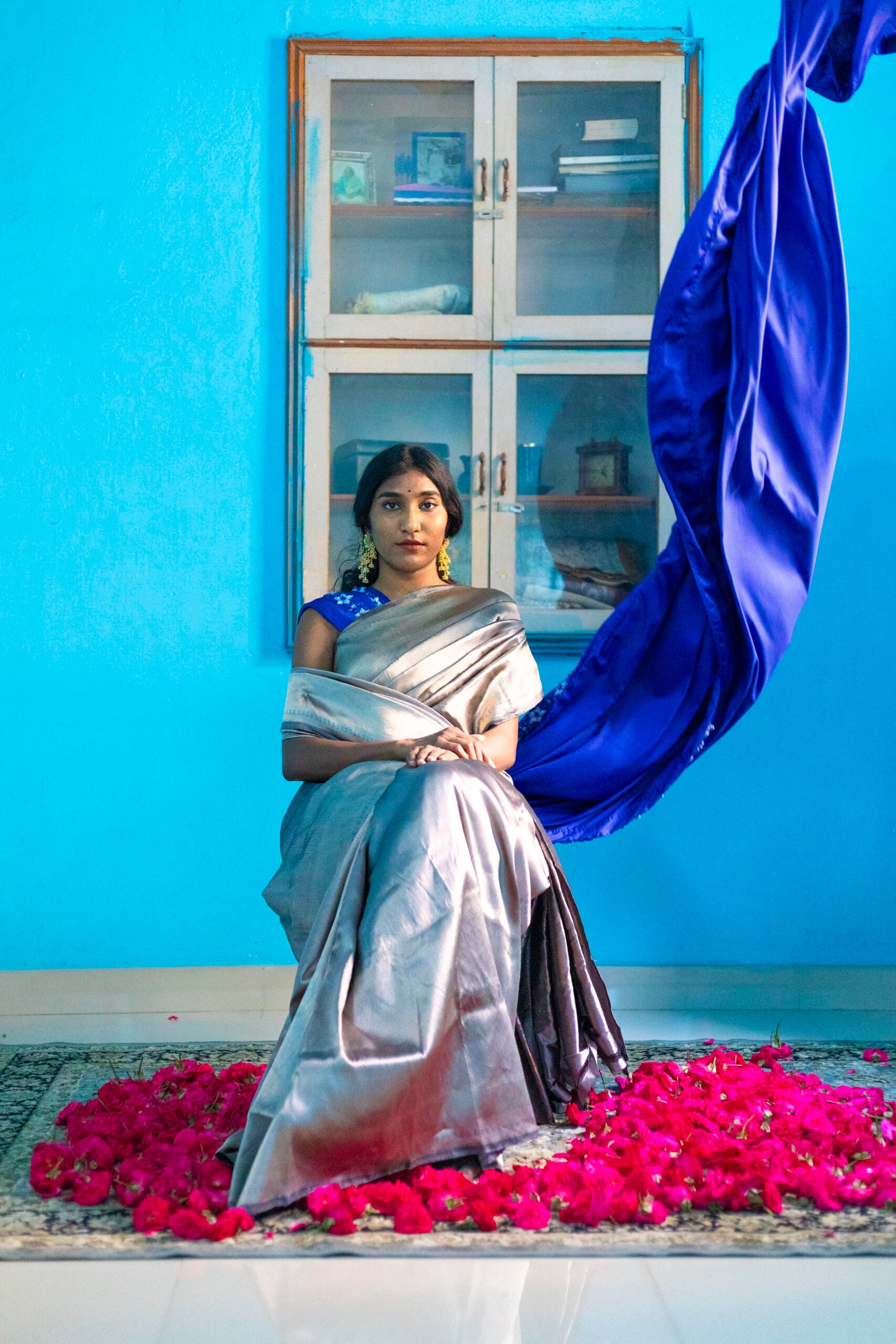 Silver Benaras Silk Saree