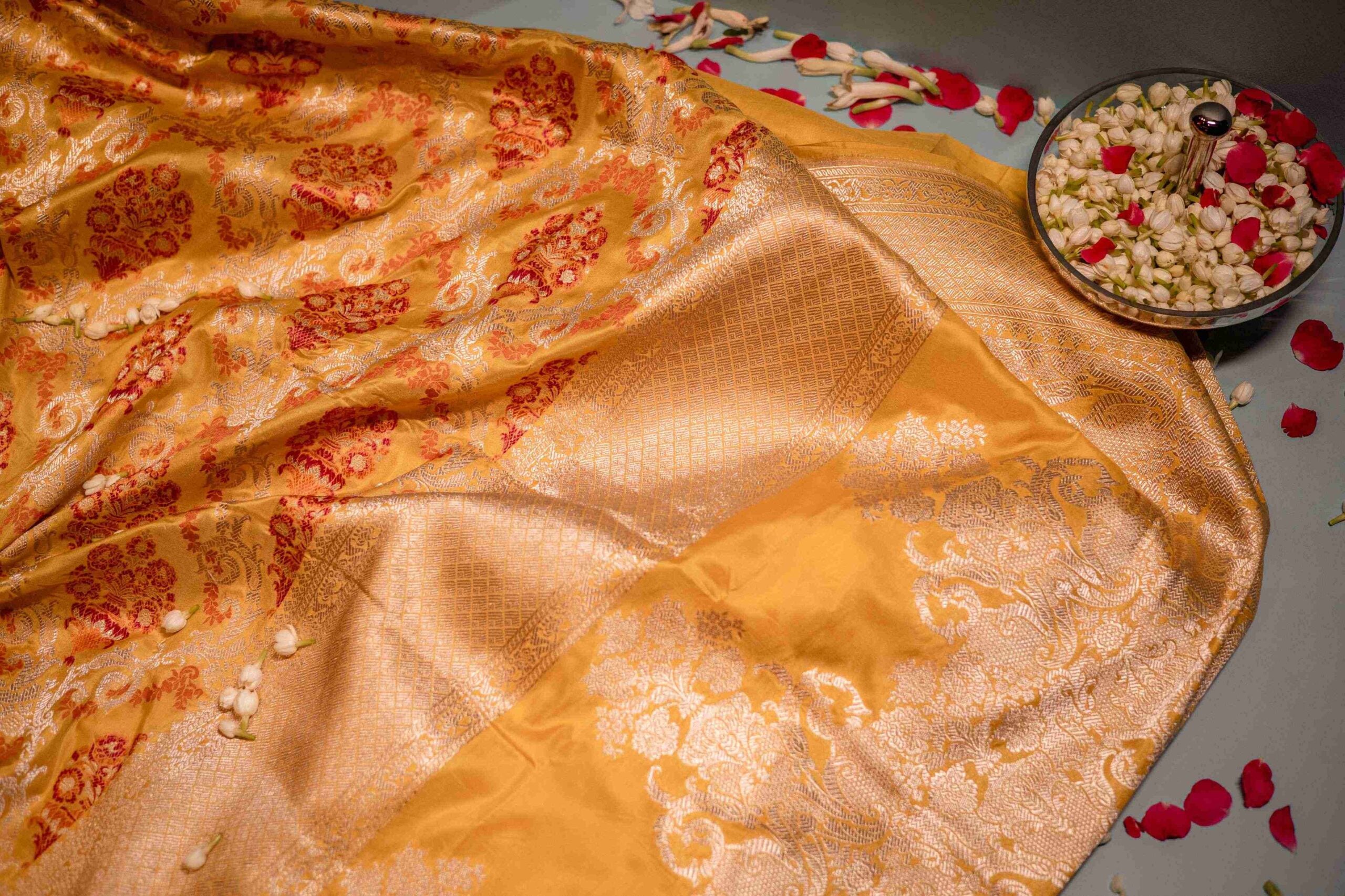 Yellow Jaal Meenakari Benaras Saree