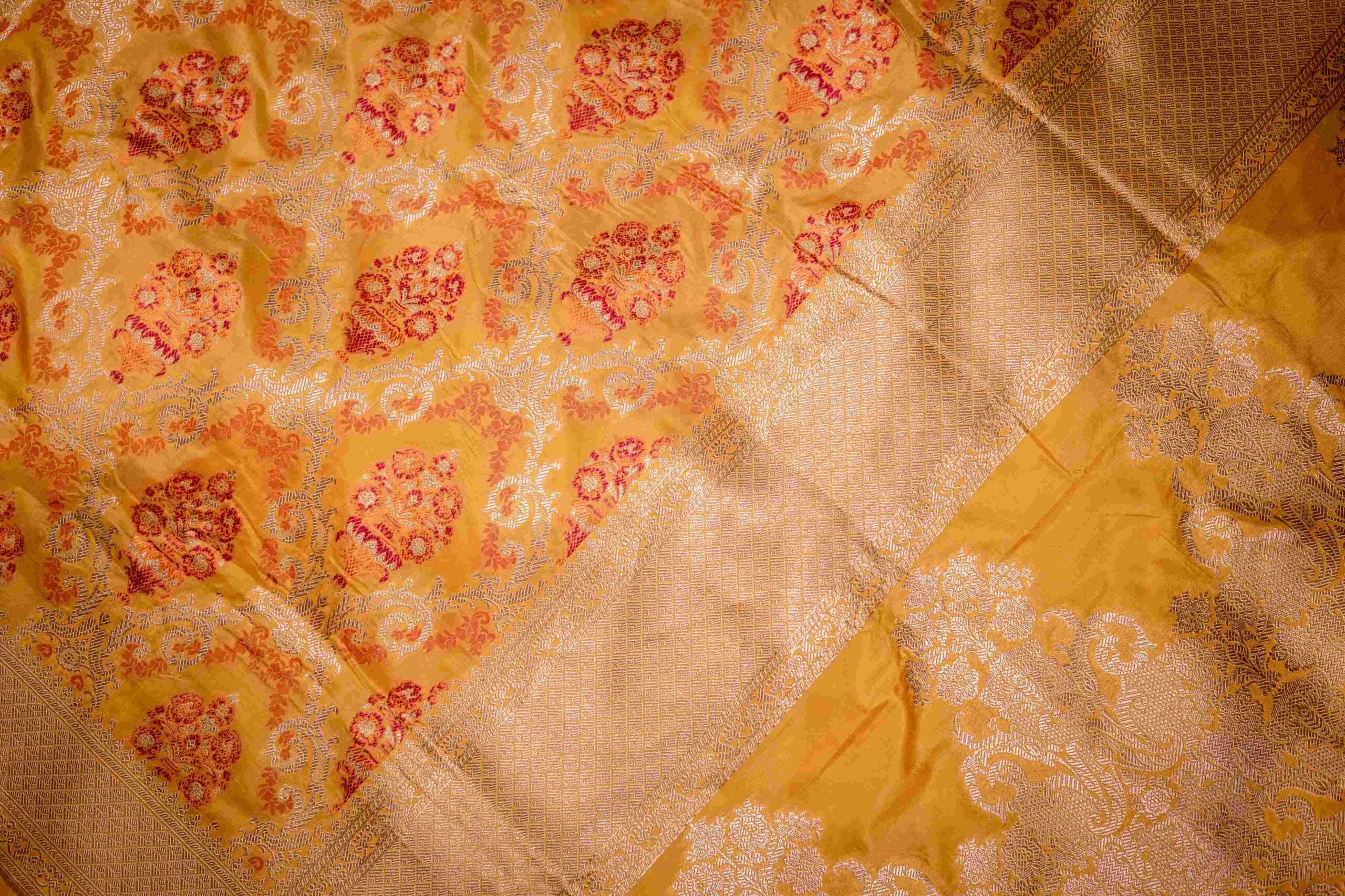 Yellow Jaal Meenakari Benaras Saree