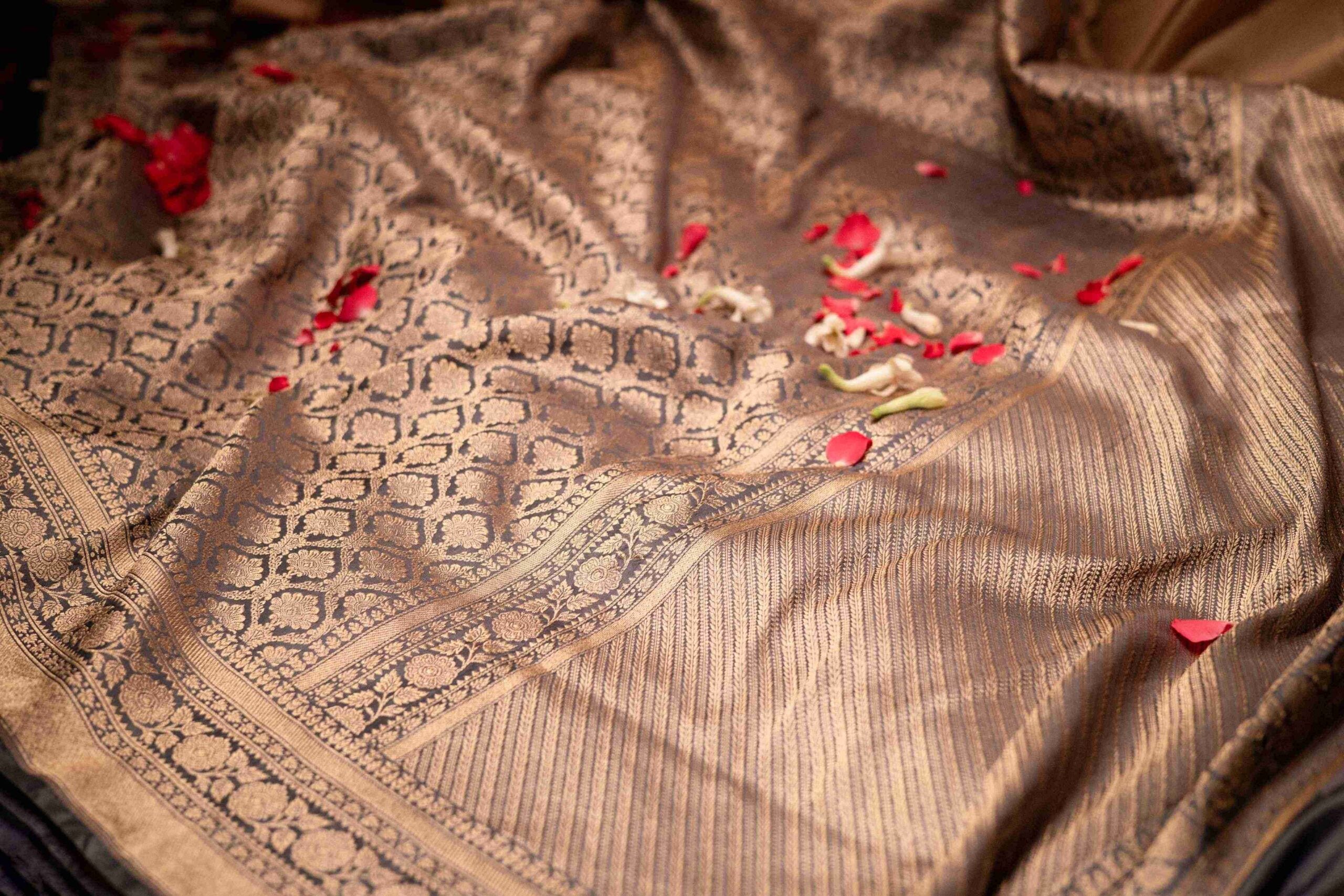 Grey with Gold Brocade Banaras Saree