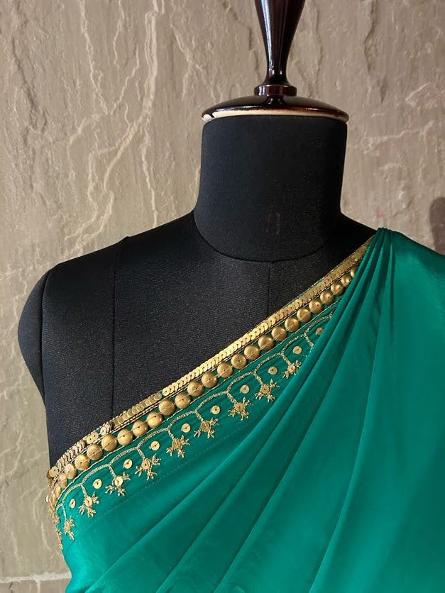 Emerald green crepe saree