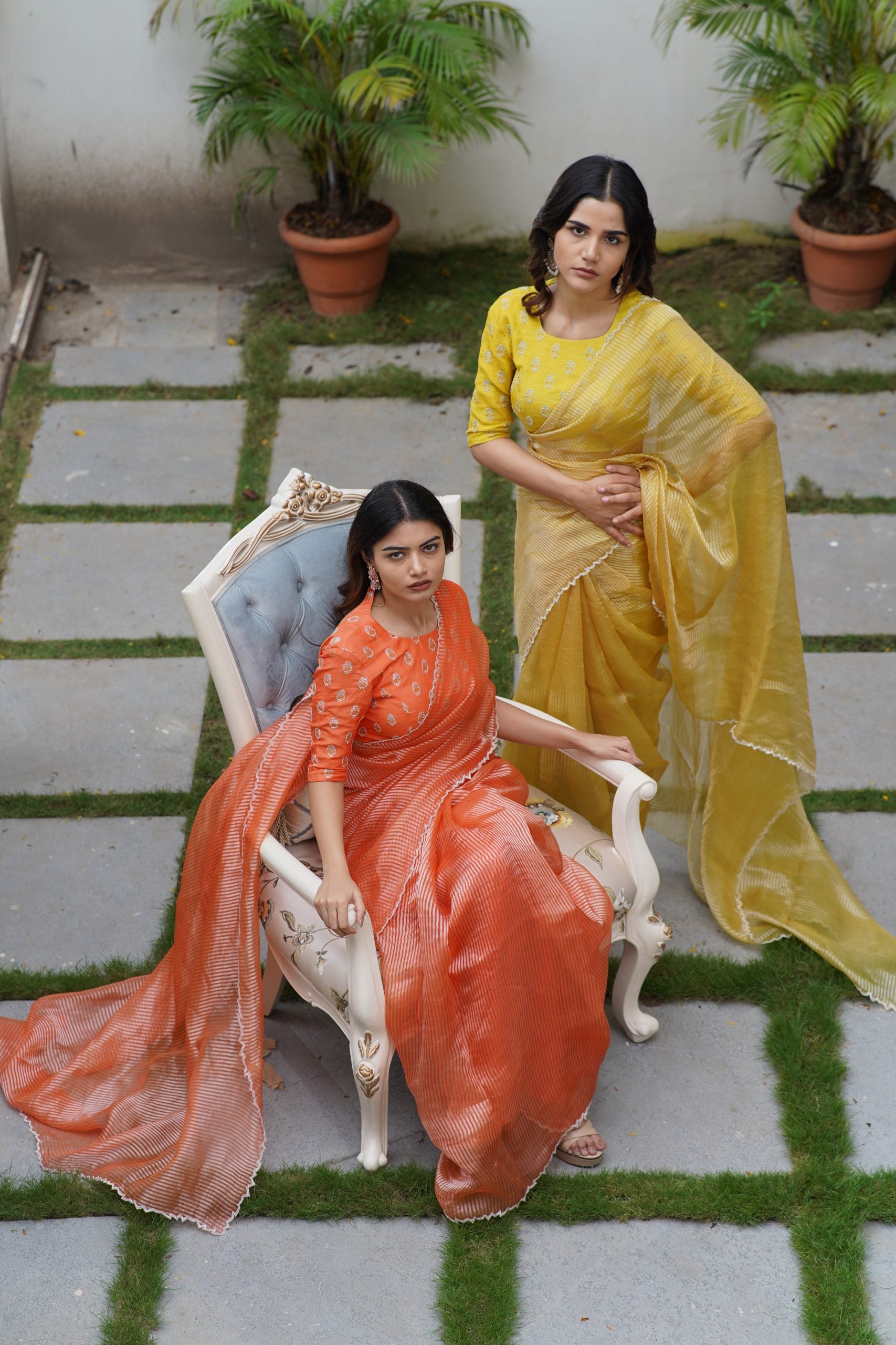 Yellow Tissue Saree with Silver Zari