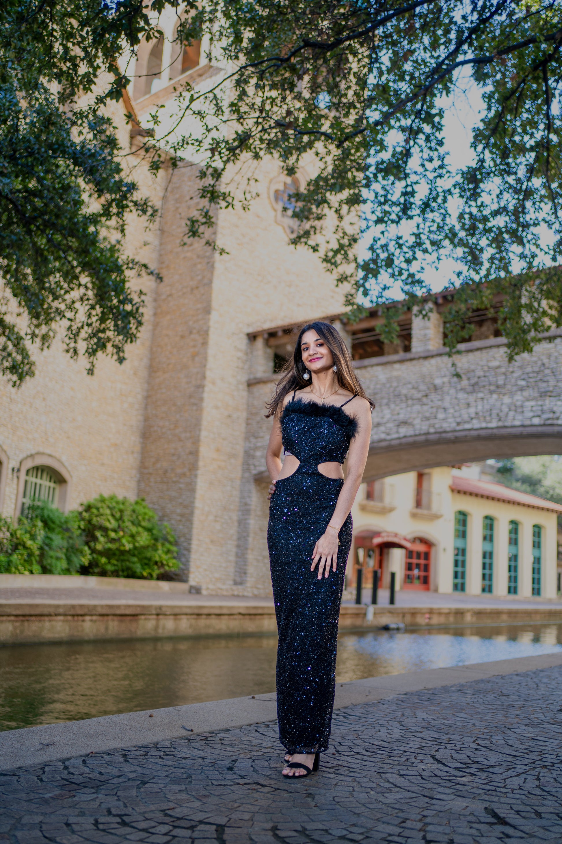 Black Feather Beaded Dress