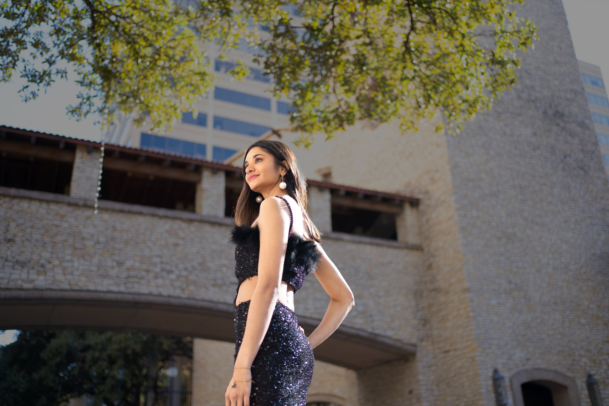 Black Feather Beaded Dress