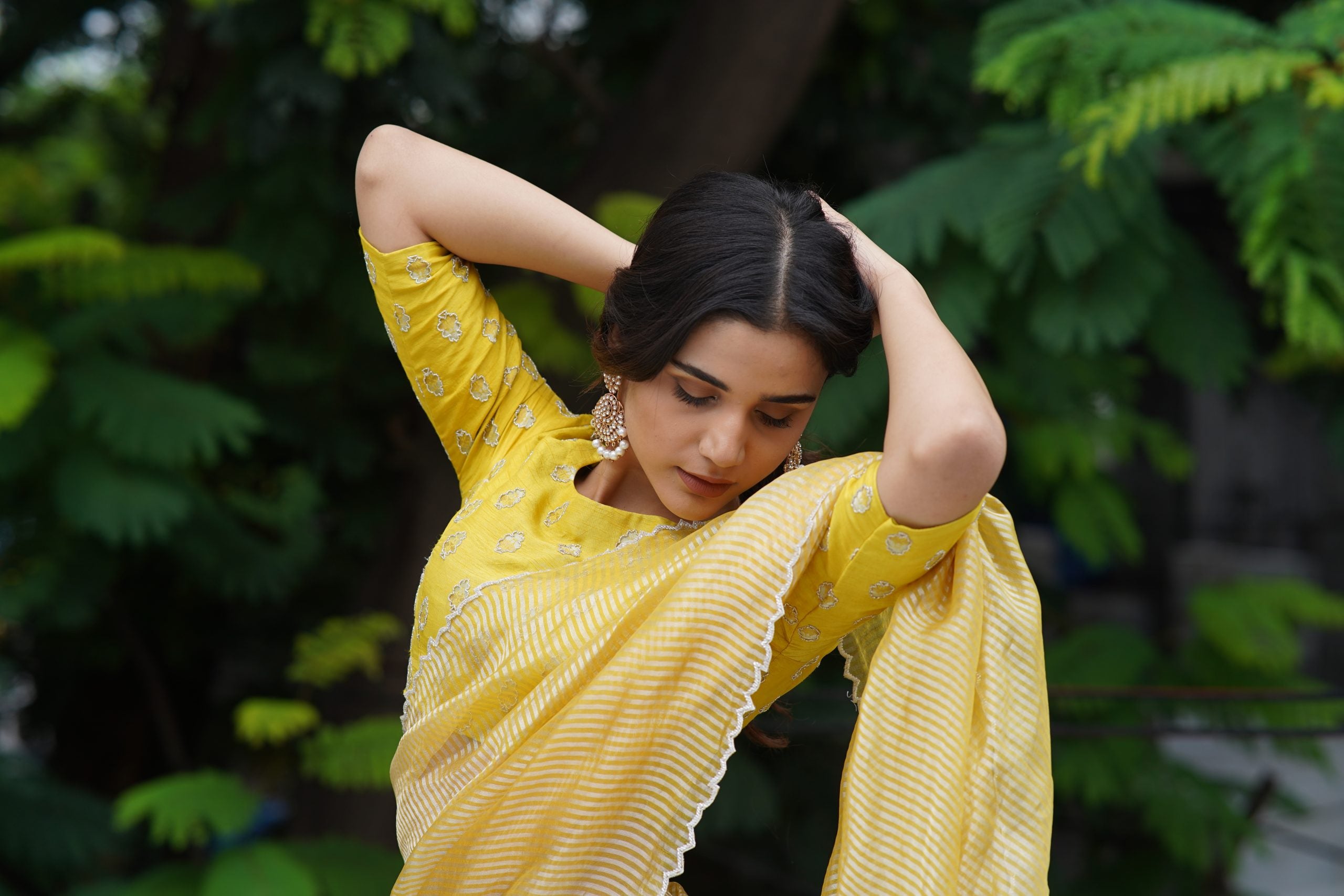 Yellow Tissue Saree with Silver Zari